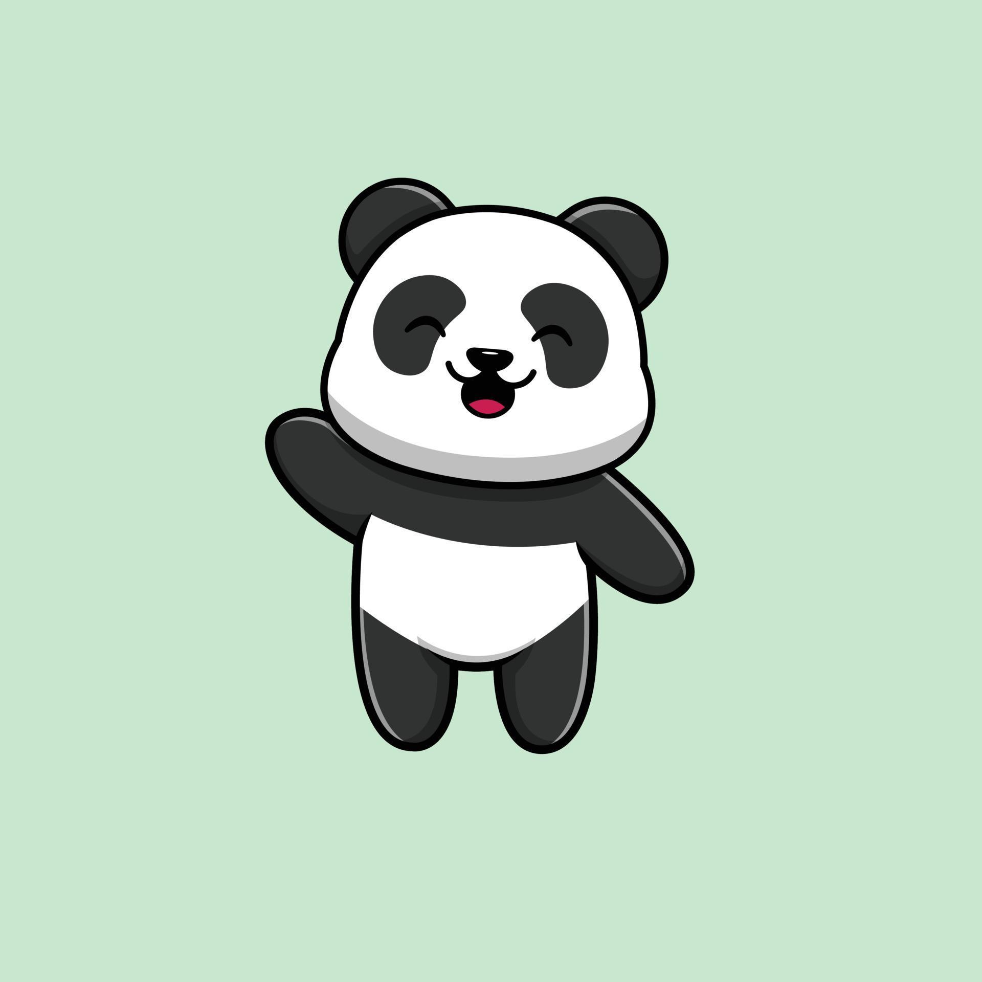 Desenho Animado Bonito Panda Vestindo Chapéu Vermelho Acenando Mão