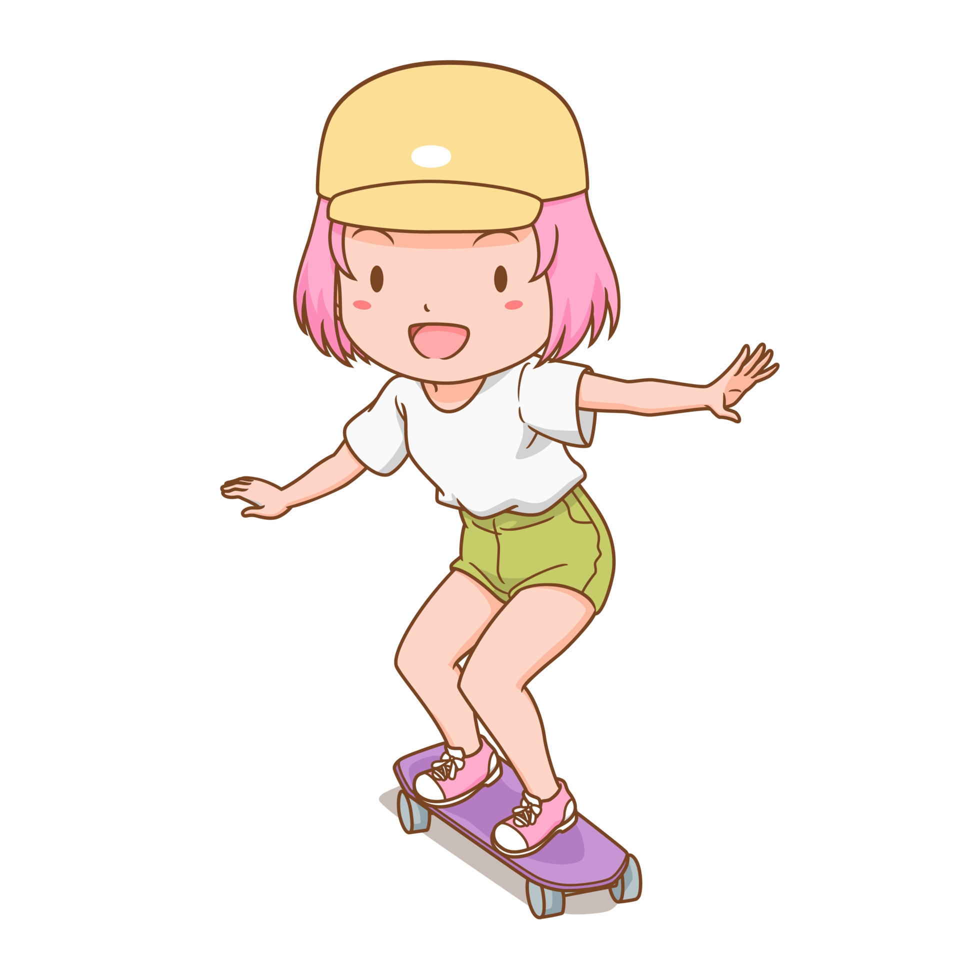 A Menina Está Montando Um Skate, Desenho Colorido Dos Desenhos
