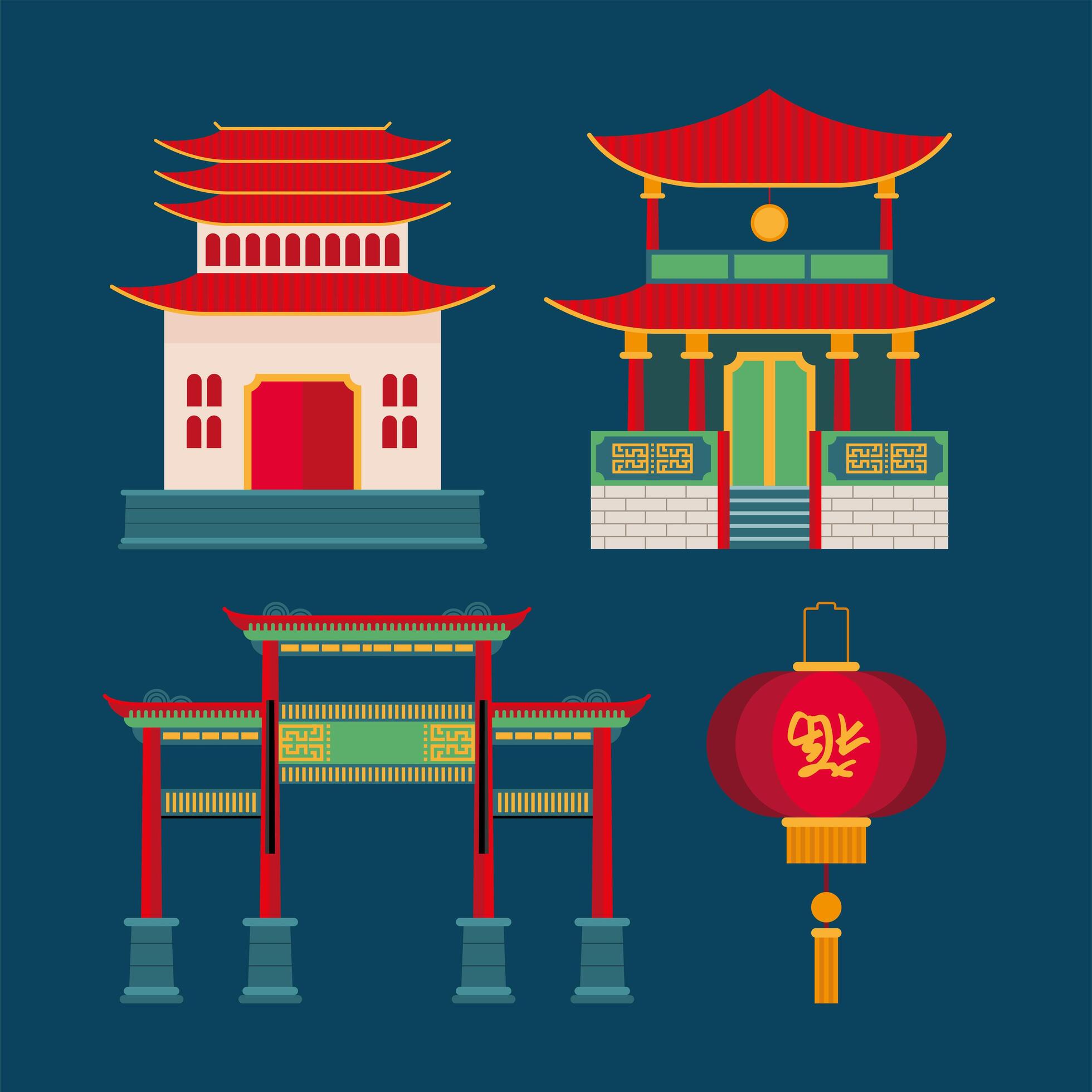 Quatro Ícones Chineses Do Festival Da Lua Royalty Free SVG