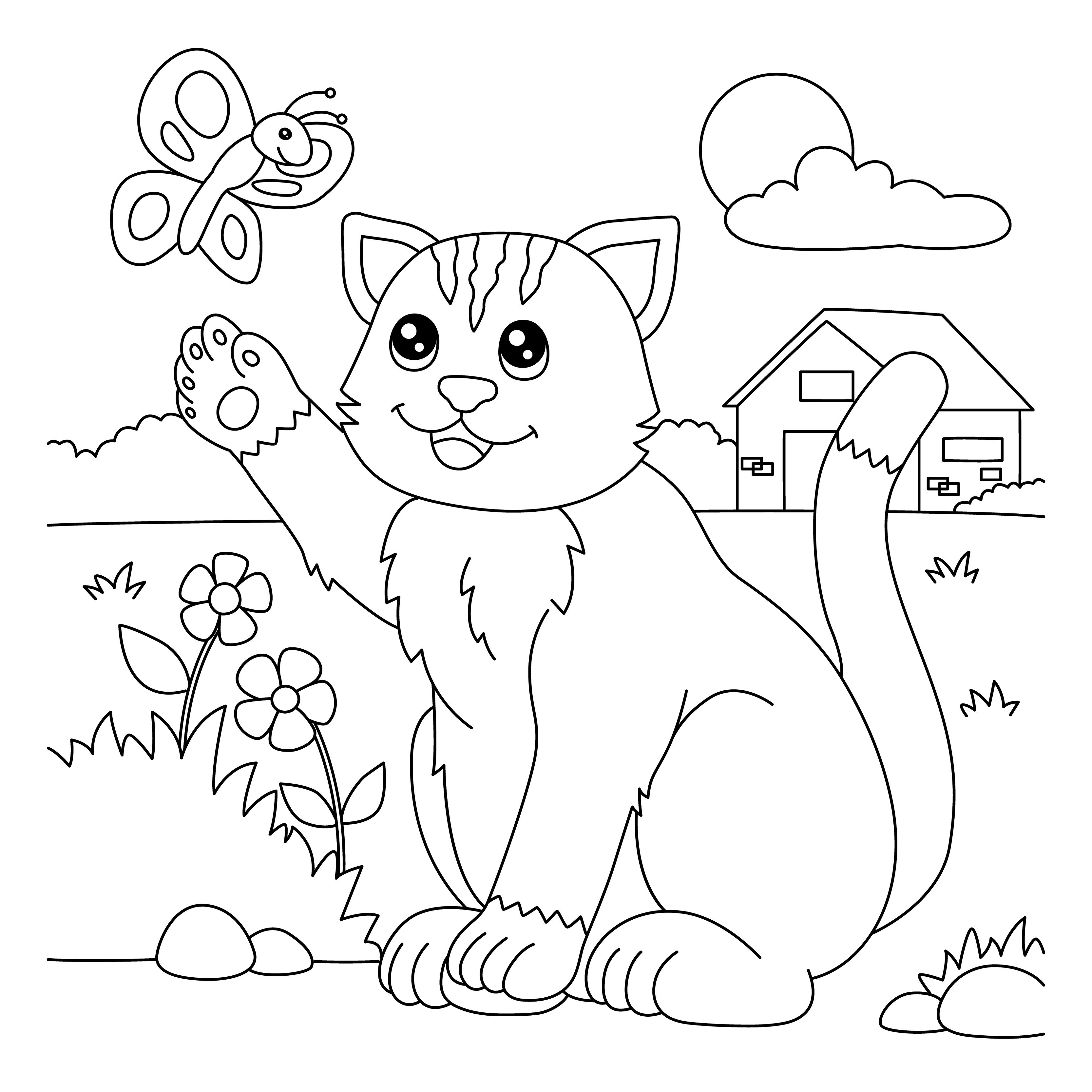 Desenhos simples para crianças para colorir de Gatos - Gatos - Coloring  Pages for Adults