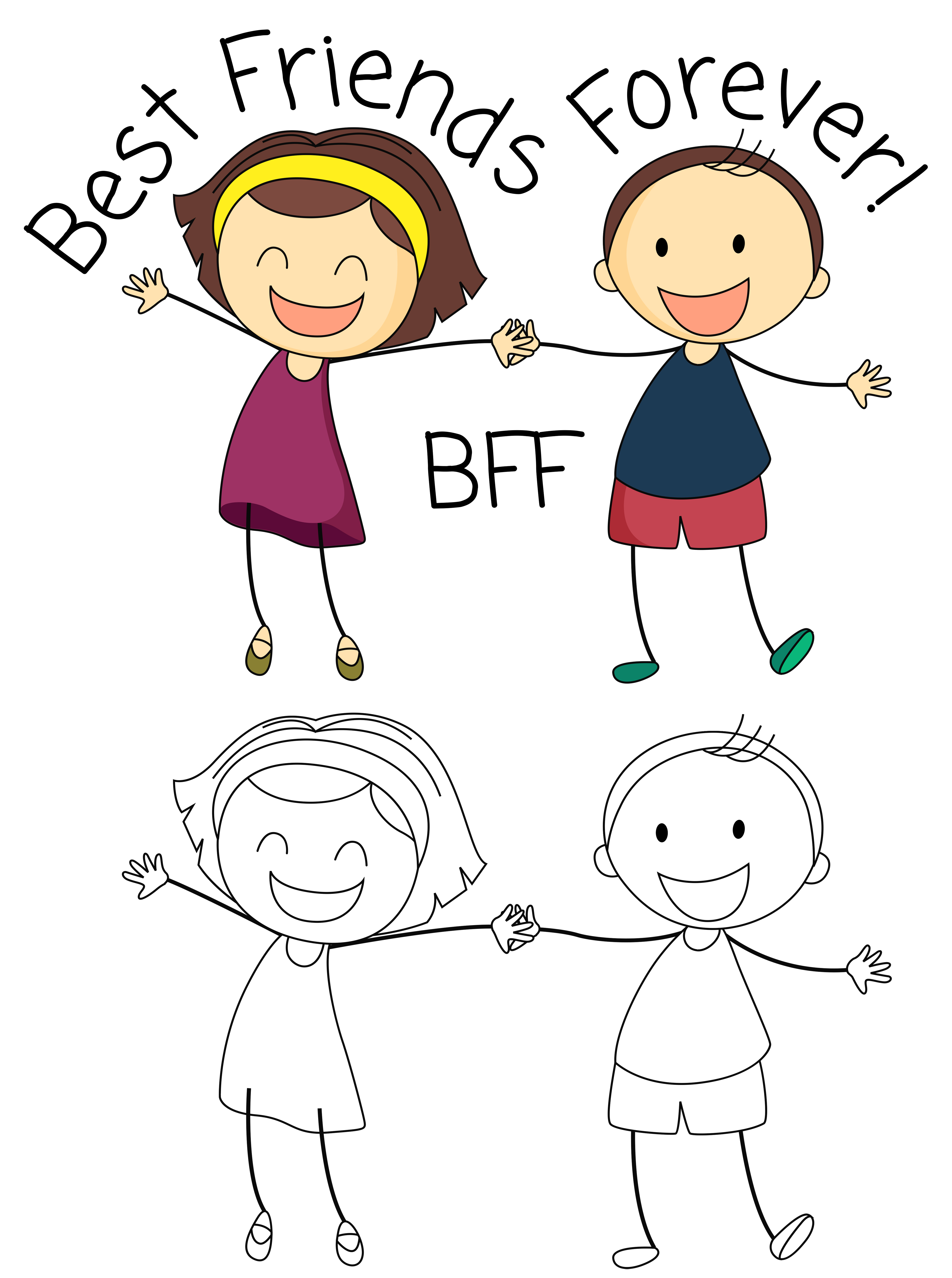 Desenho e Imagem BFF Juntos para Colorir e Imprimir Grátis para Adultos e  Crianças (Meninas e Meninos) 
