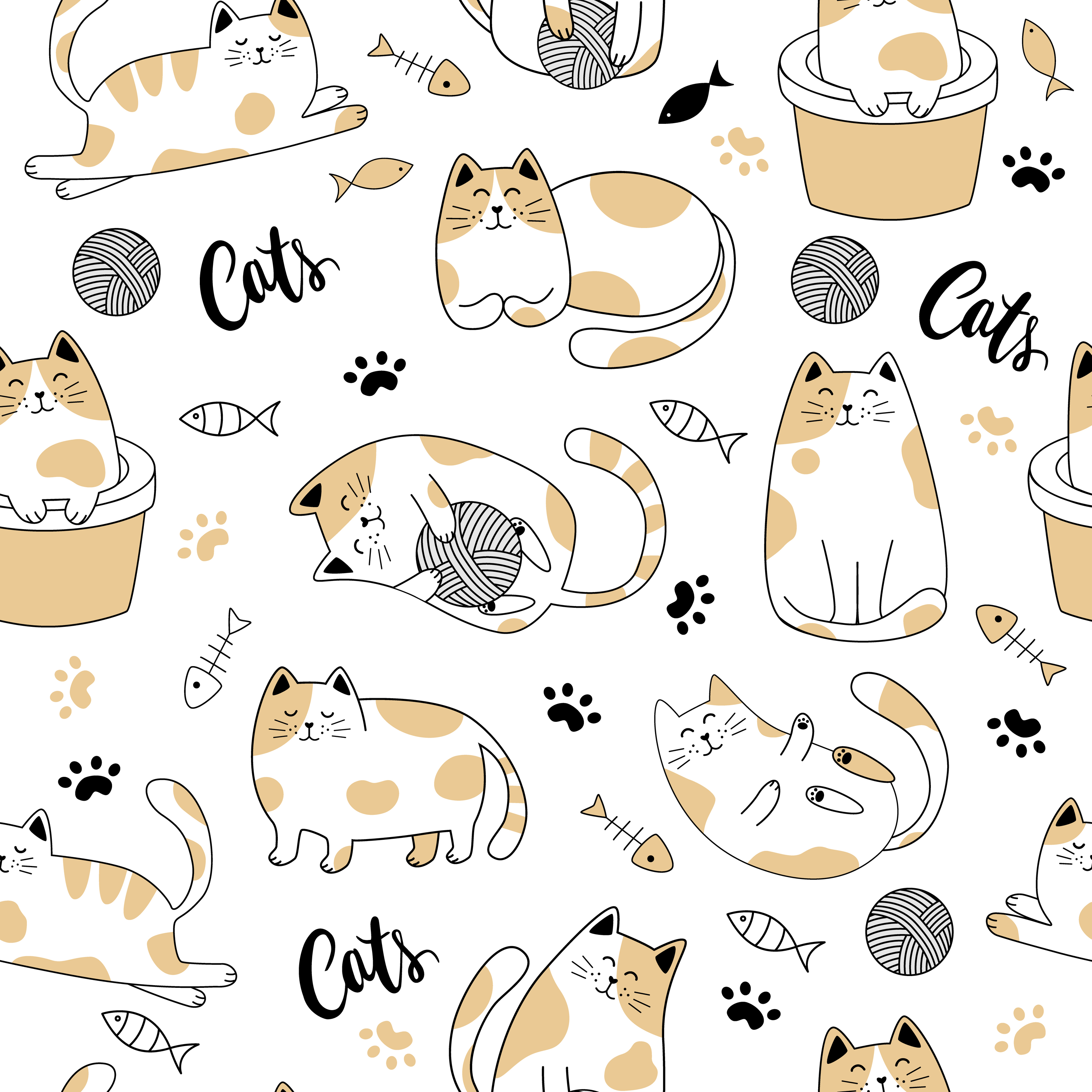 Gatos Papel De Parede Sem Emenda Do Vetor Dos Desenhos Animados Ilustração  do Vetor - Ilustração de liso, wallpaper: 118780169