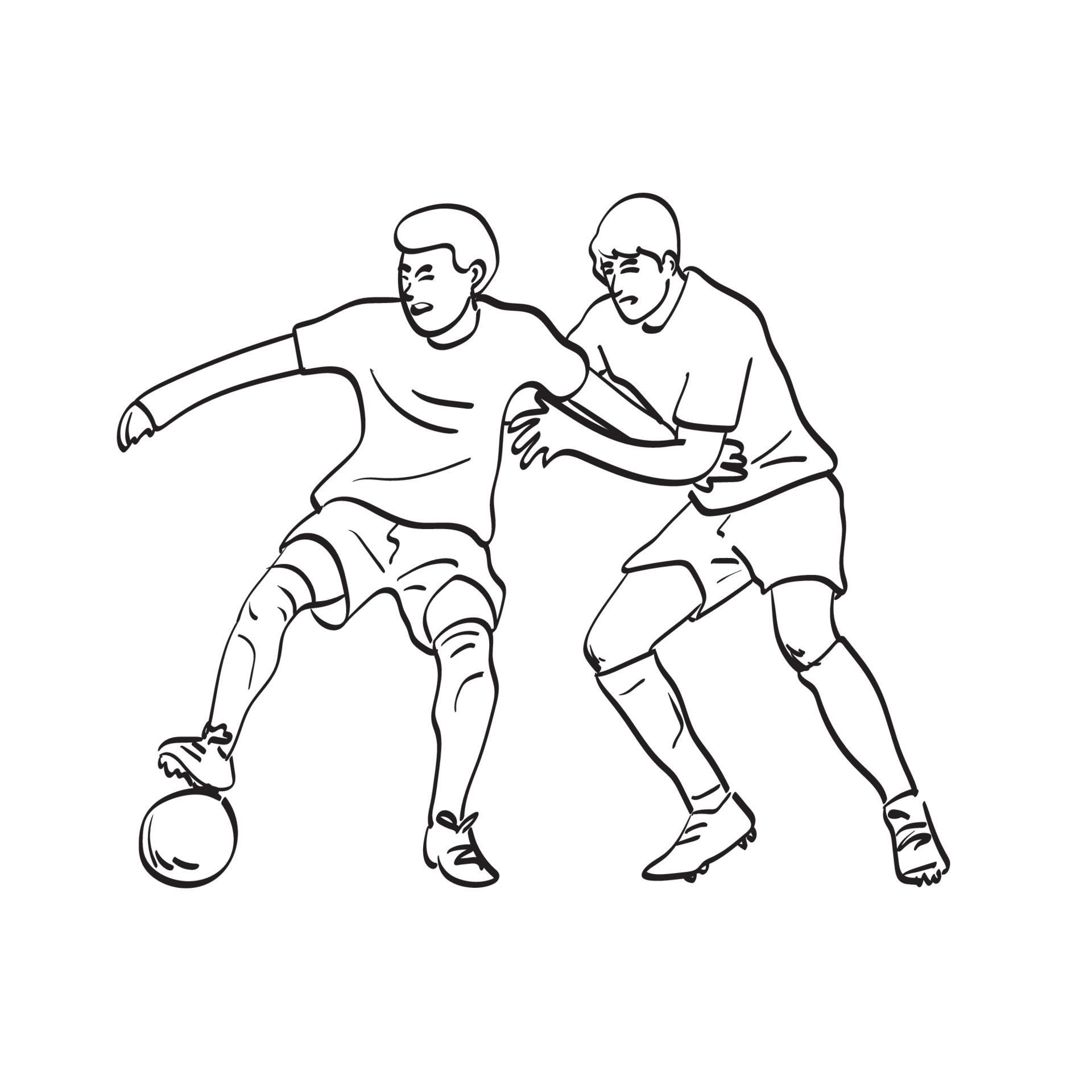 Desenho de linha única de dois jogadores de futebol lutando pela bola no  jogo esporte de partida de futebol