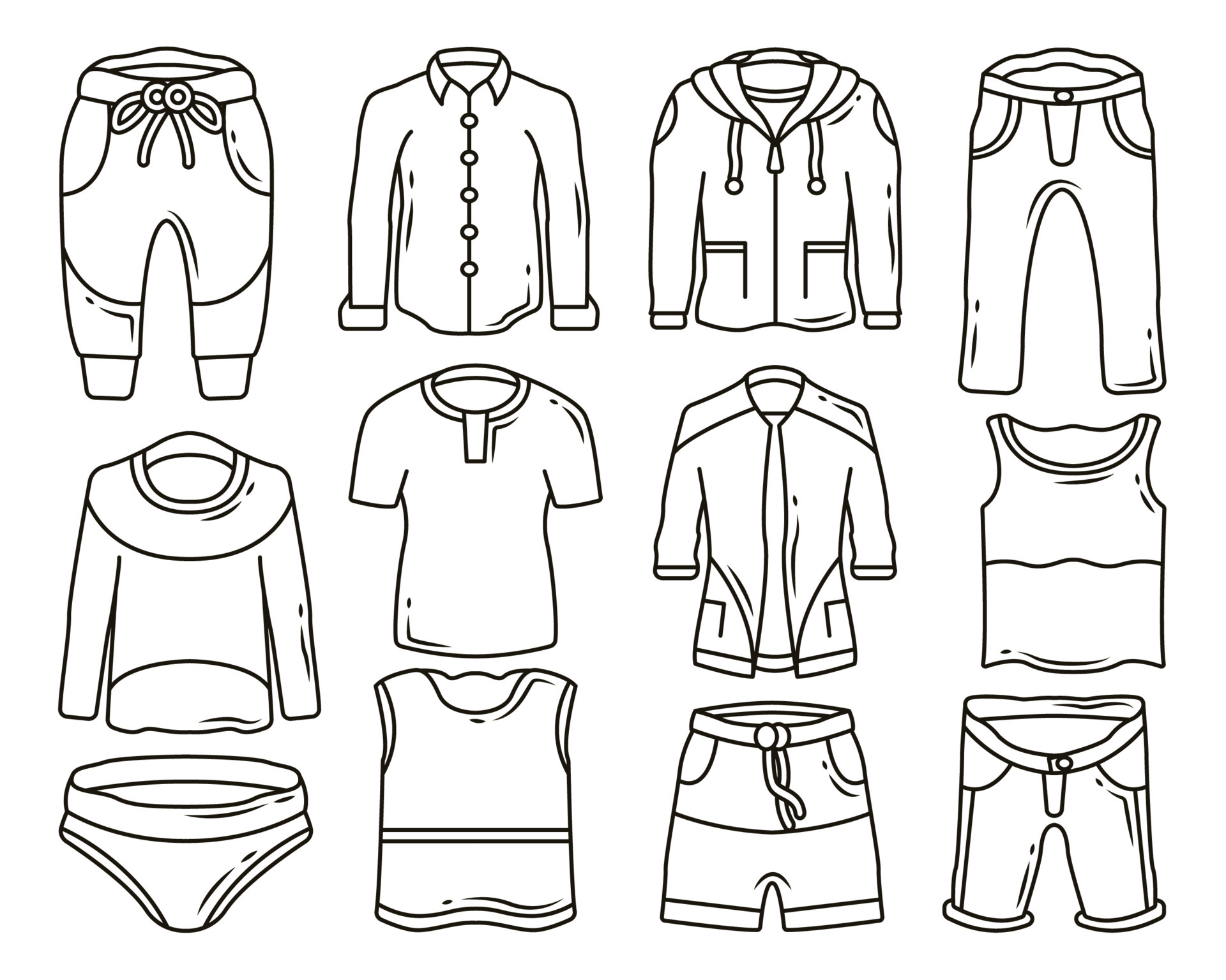conjunto de roupas masculinas desenhadas à mão e calças desenho