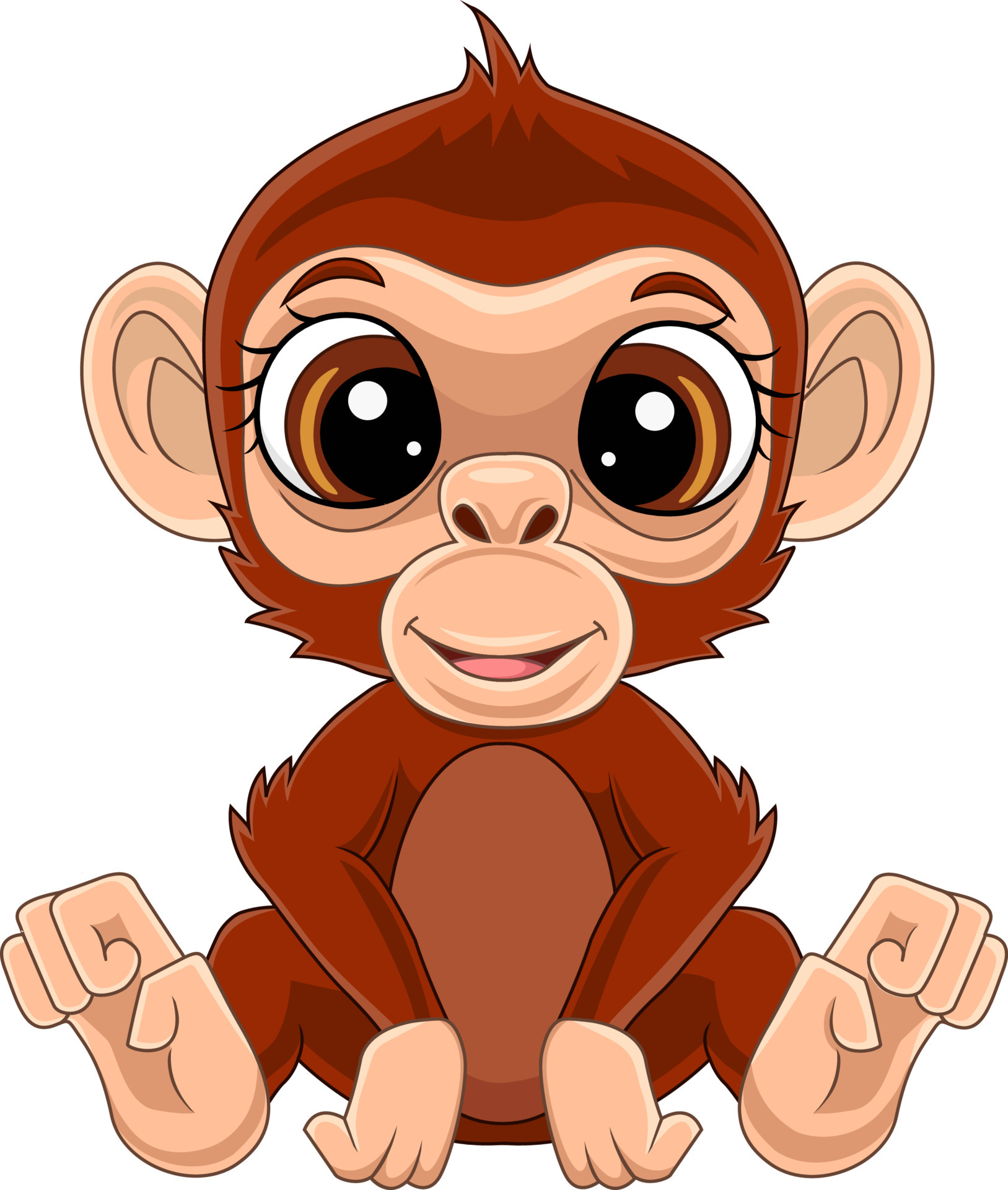 Bonito Bebê Macaco Desenho Animado Sentado Royalty Free SVG