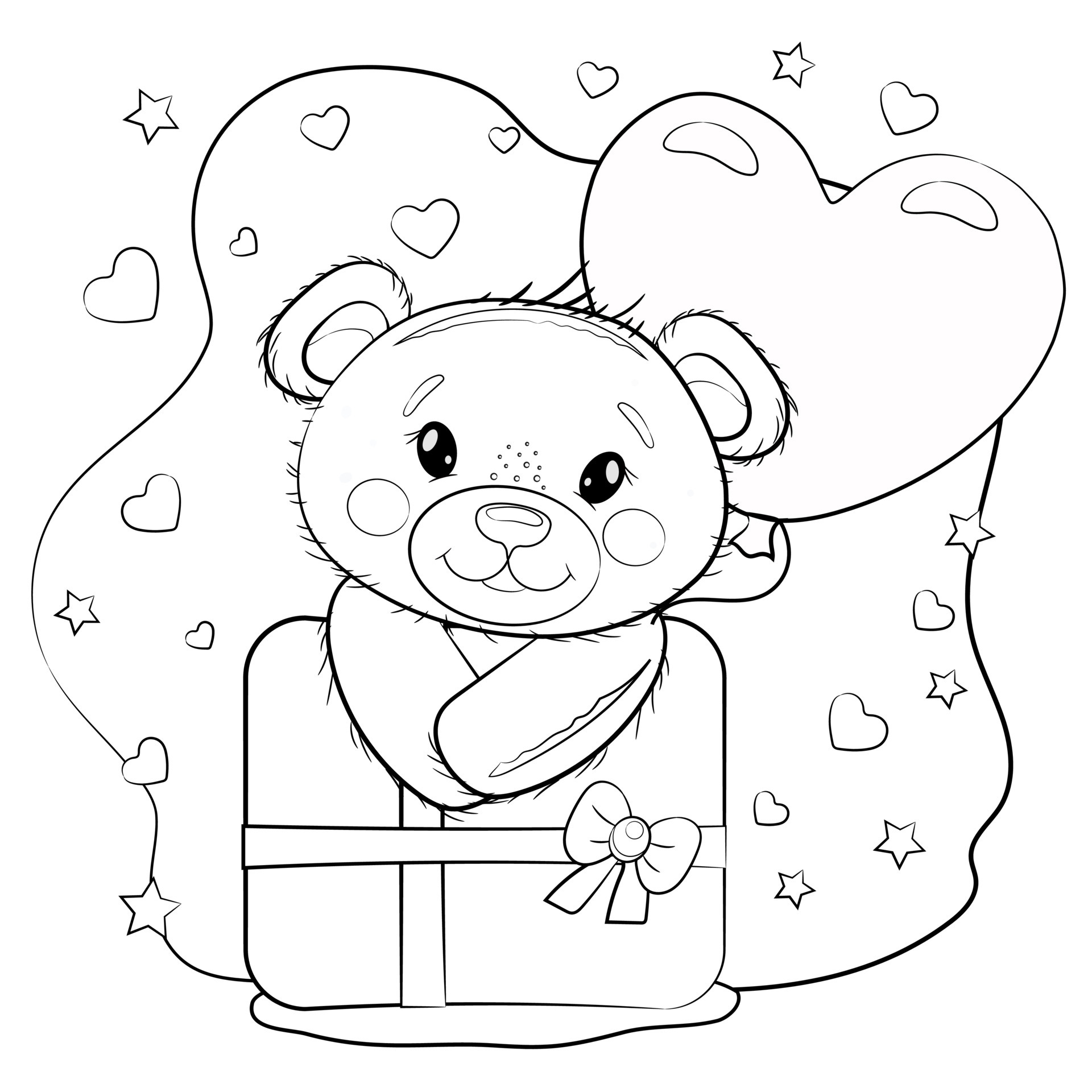 página para colorir. um urso bonito dos desenhos animados com flores,  presentes, balões e número 8 18792800 Vetor no Vecteezy