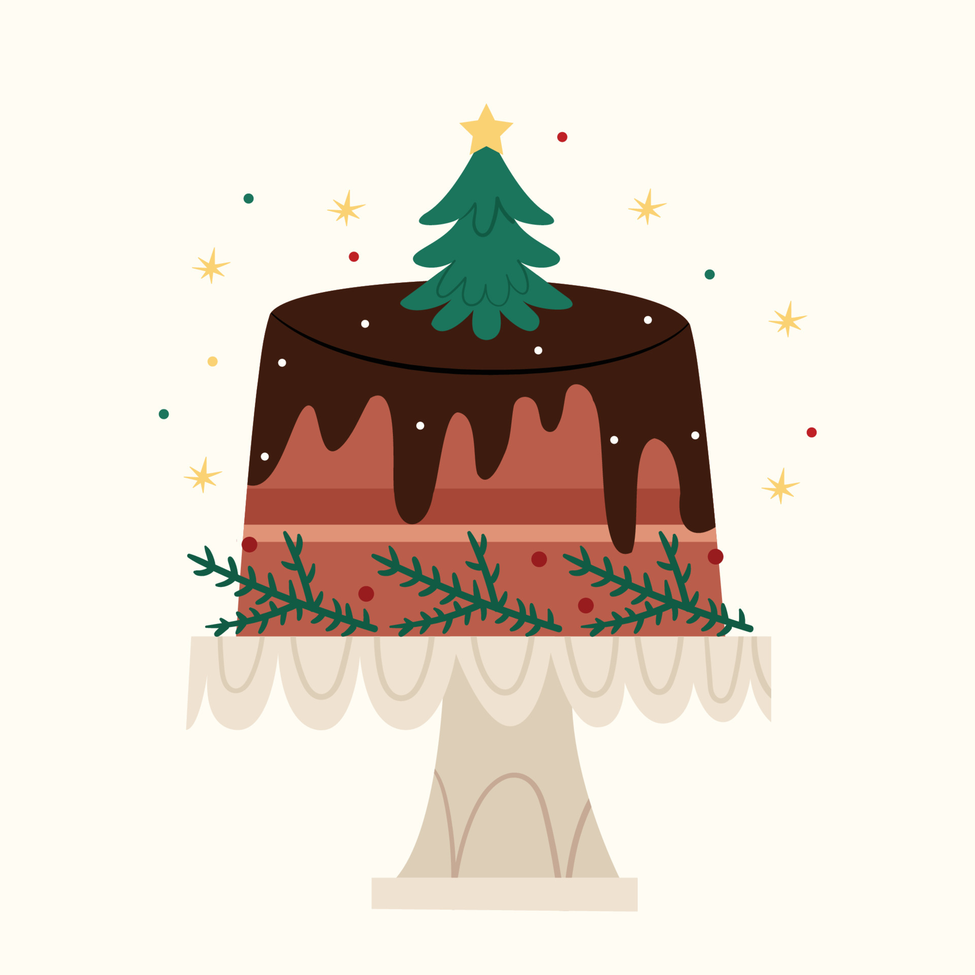 bolo de natal em chocolate decorado com uma árvore de natal. doces  tradicionais de natal. 5349169 Vetor no Vecteezy