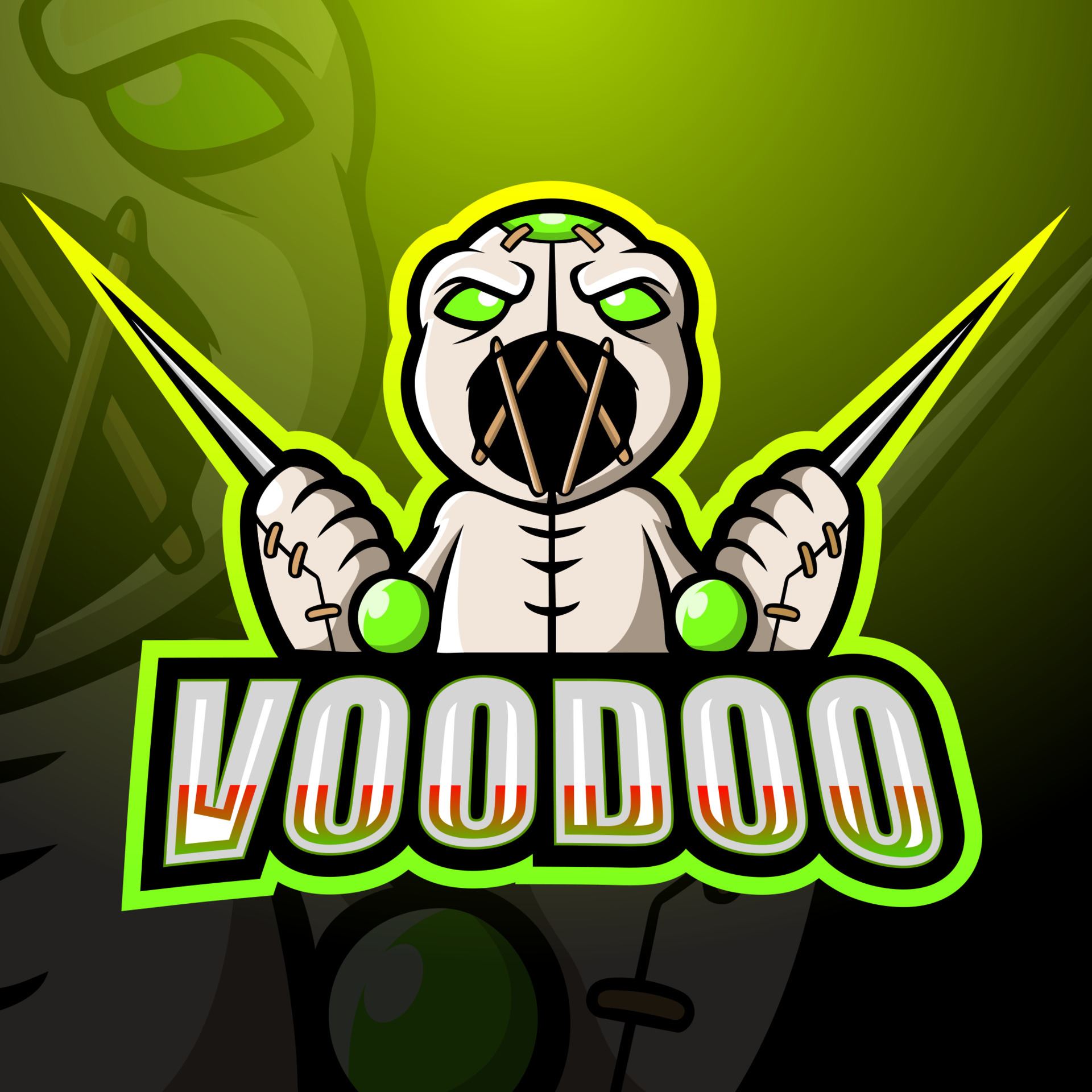 Modelo De Logotipo De Desenho Animado De Boneca Voodoo Ilustração