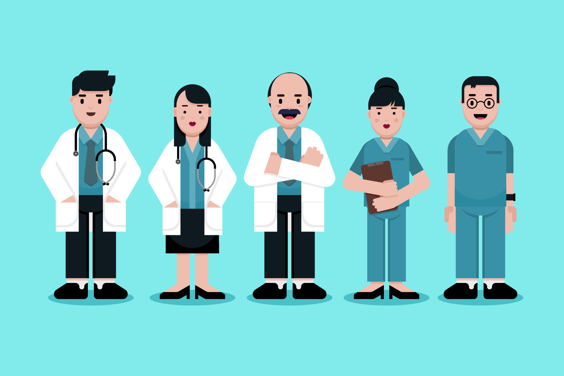 médicos e enfermeiros conjunto de personagens de desenhos animados