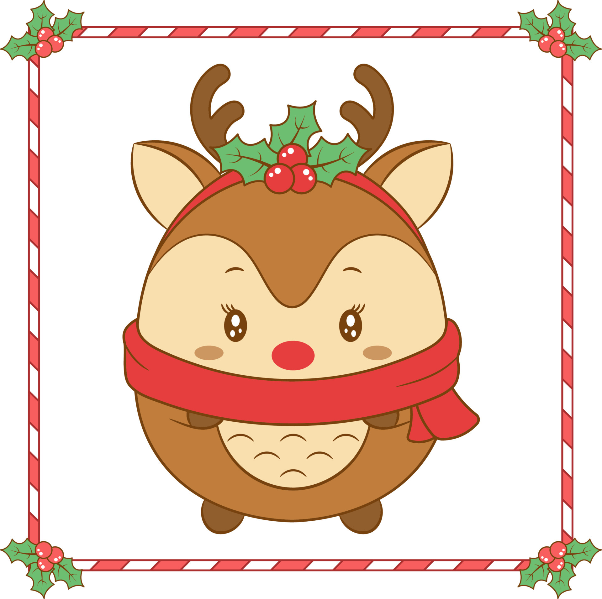 Desenho de rena fofo com flor de natal kawaii animal