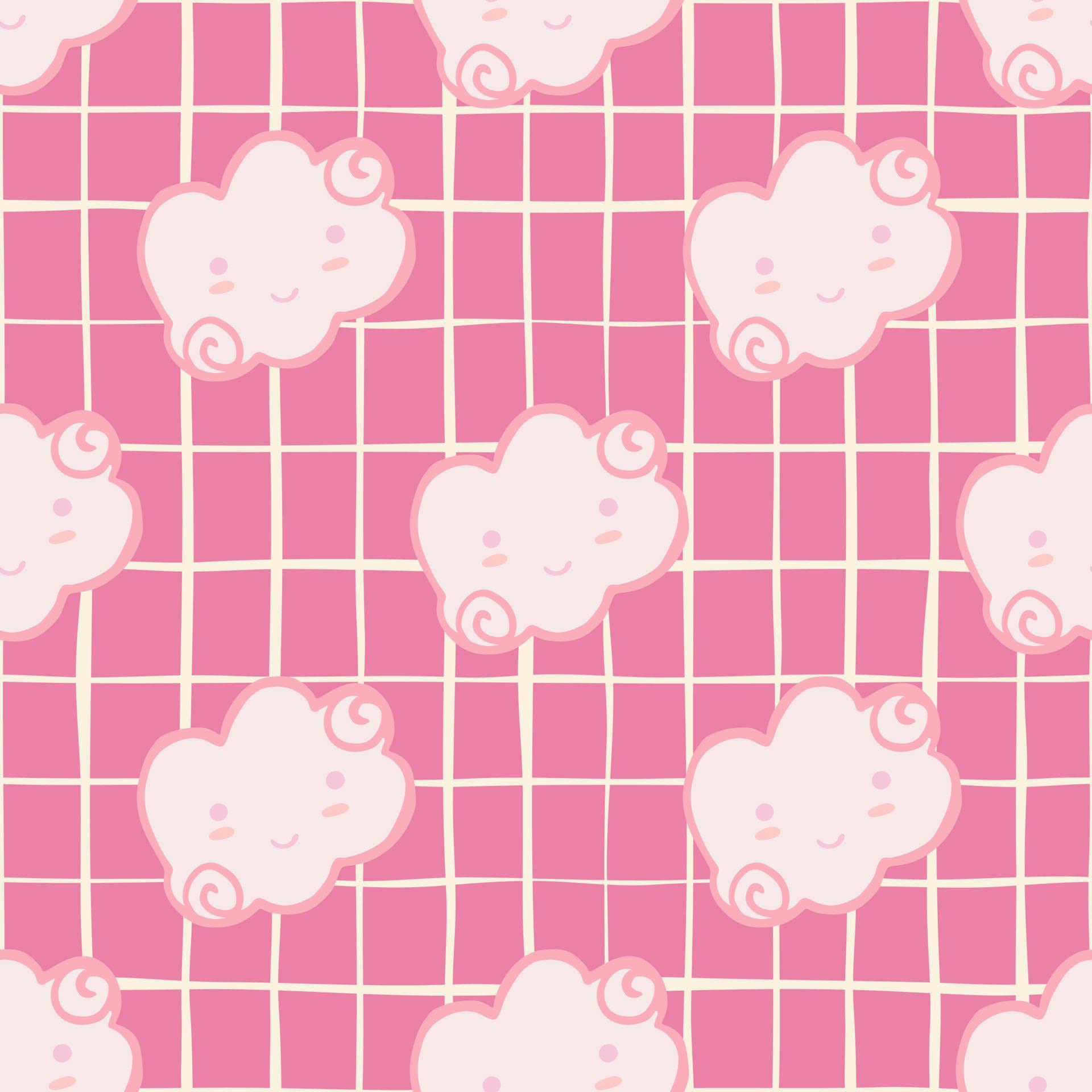 Papel de parede kawaii rosa com nuvem