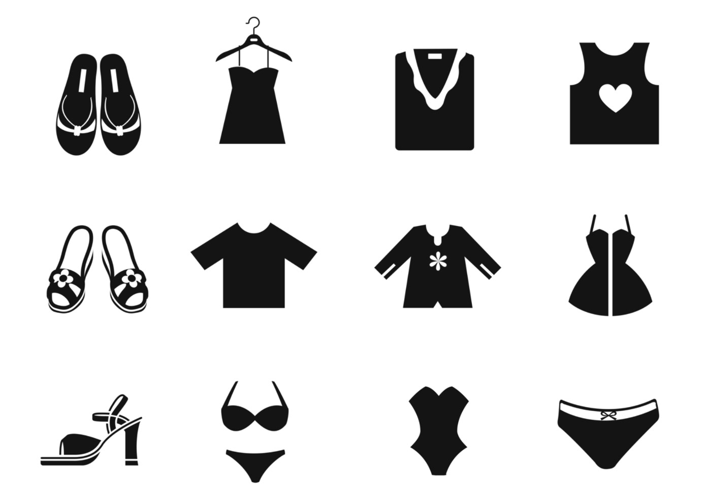 Ícones do vetor de roupas femininas