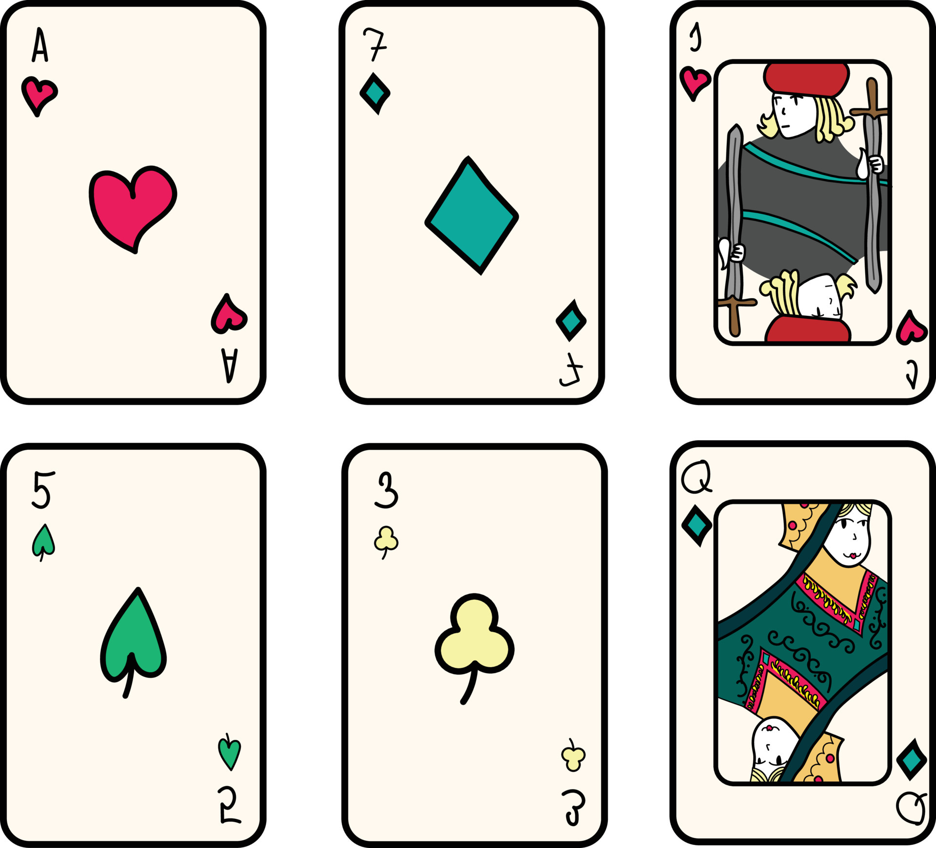 Naipe de cartão. copas, ouros, espadas e paus. cartas de jogar. ilustração  vetorial