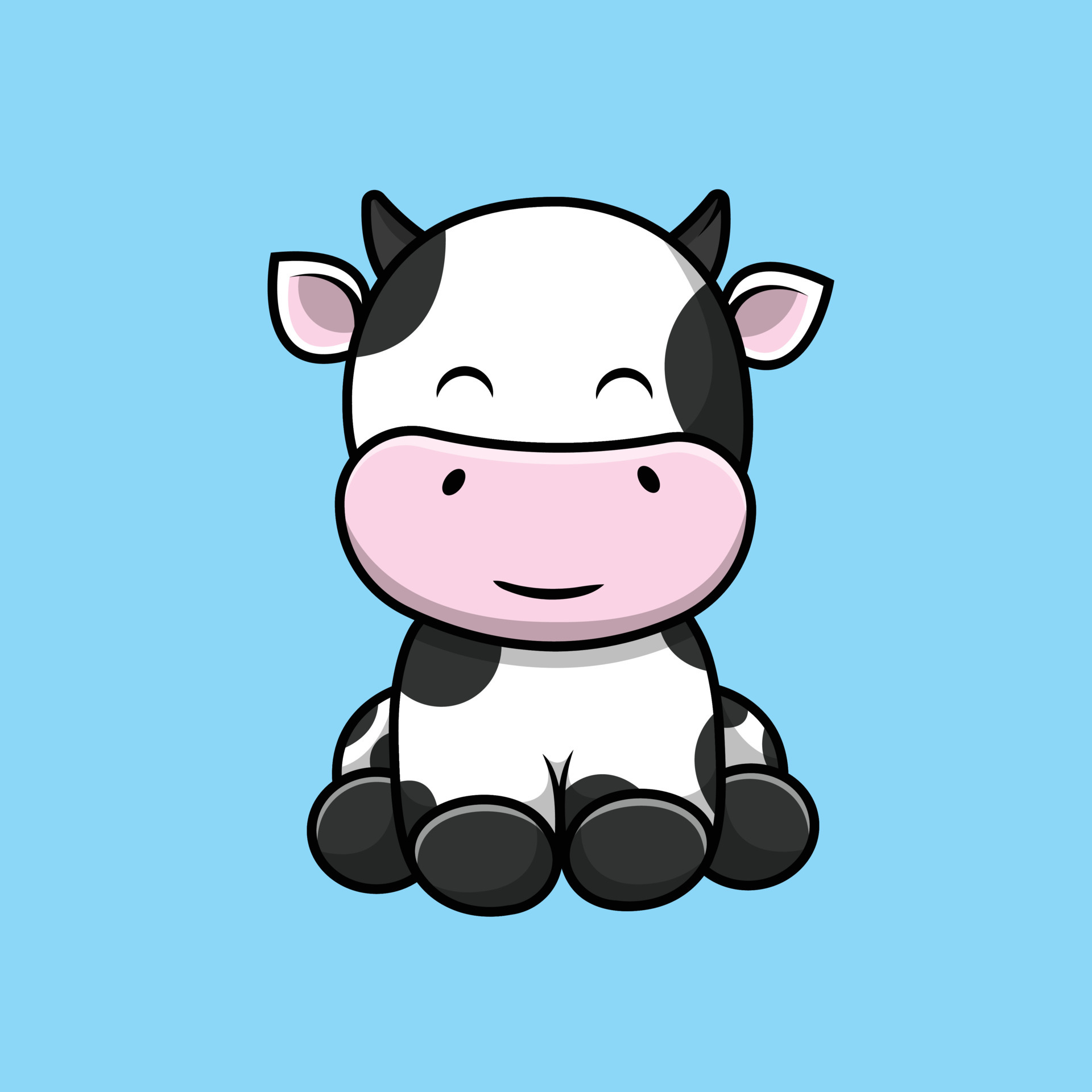 Um desenho animado de uma vaca sentada.