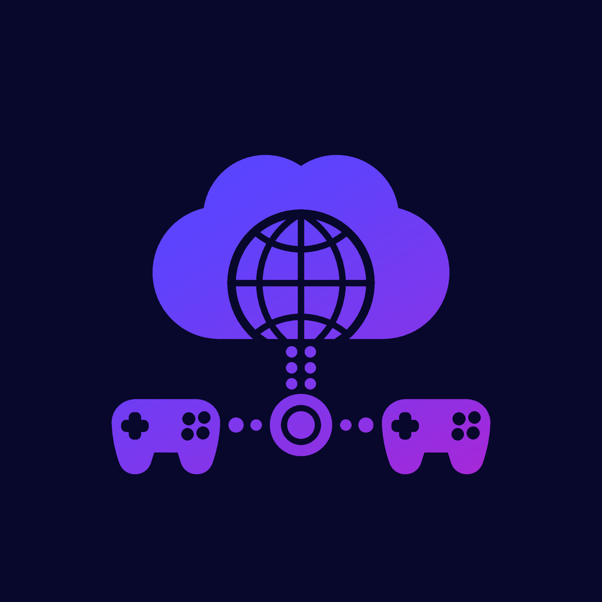 Ícone de jogos em nuvem com controladores de jogo em branco