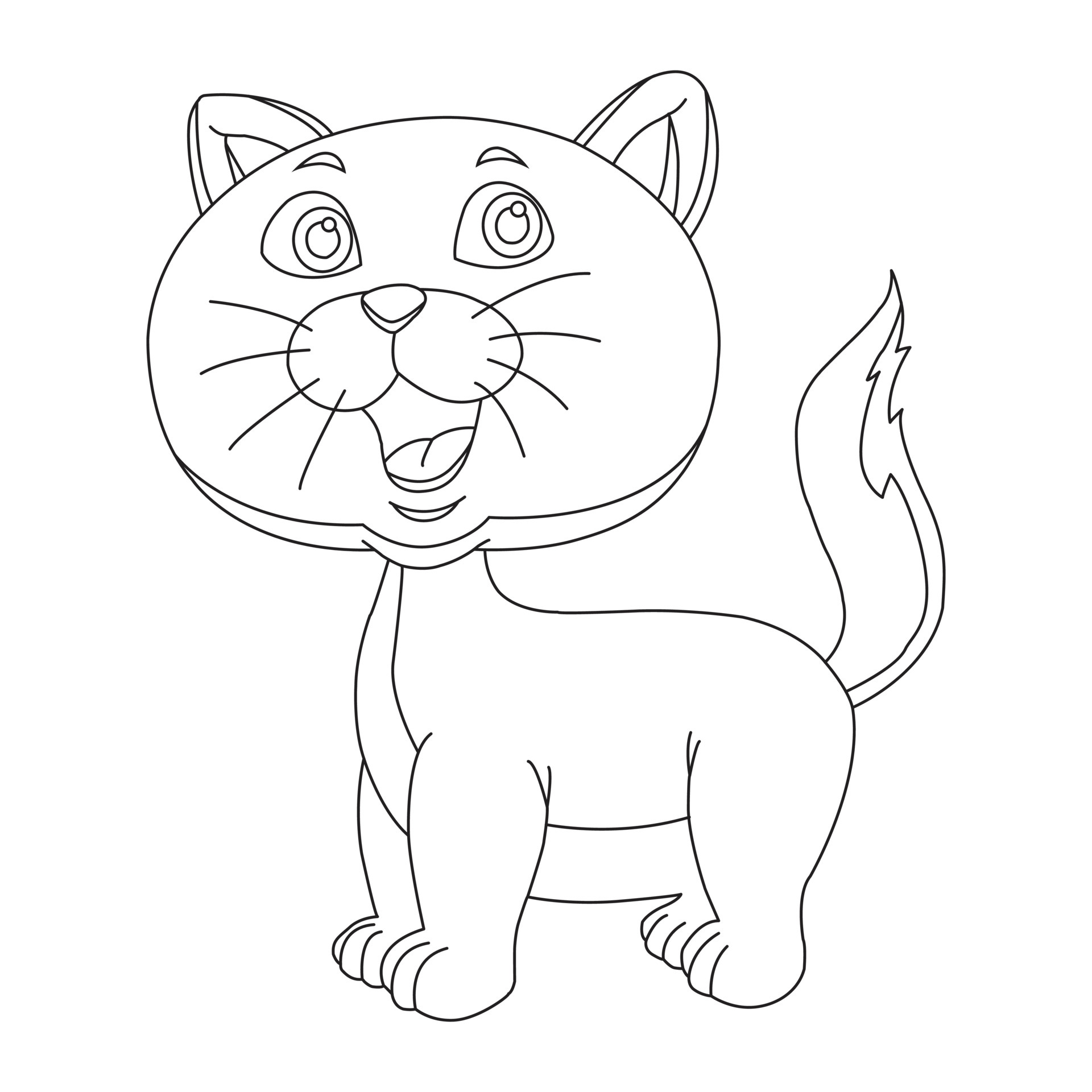 contorno da página para colorir do gato fofo dos desenhos animados