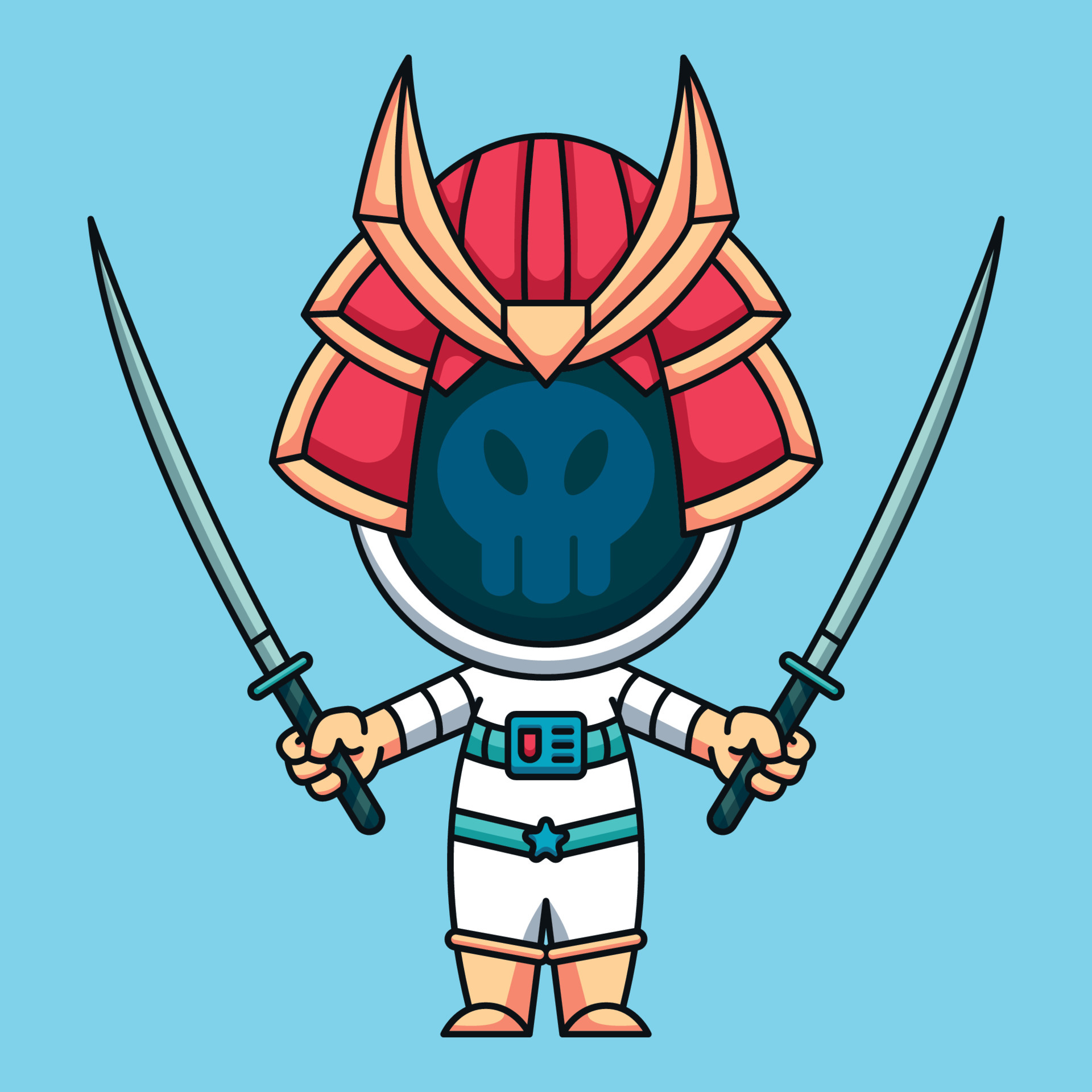 Bonito samurai ninja com personagem de desenho animado de espada