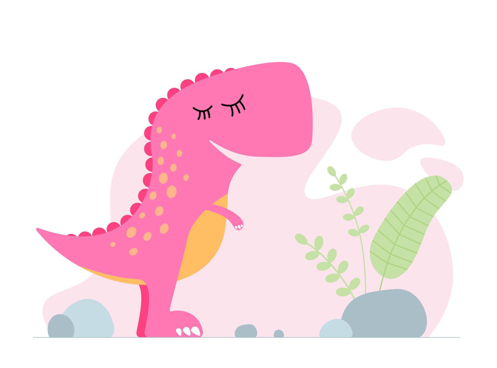 Cor rosa de dinossauro bonito pintado em estilo de desenho animado