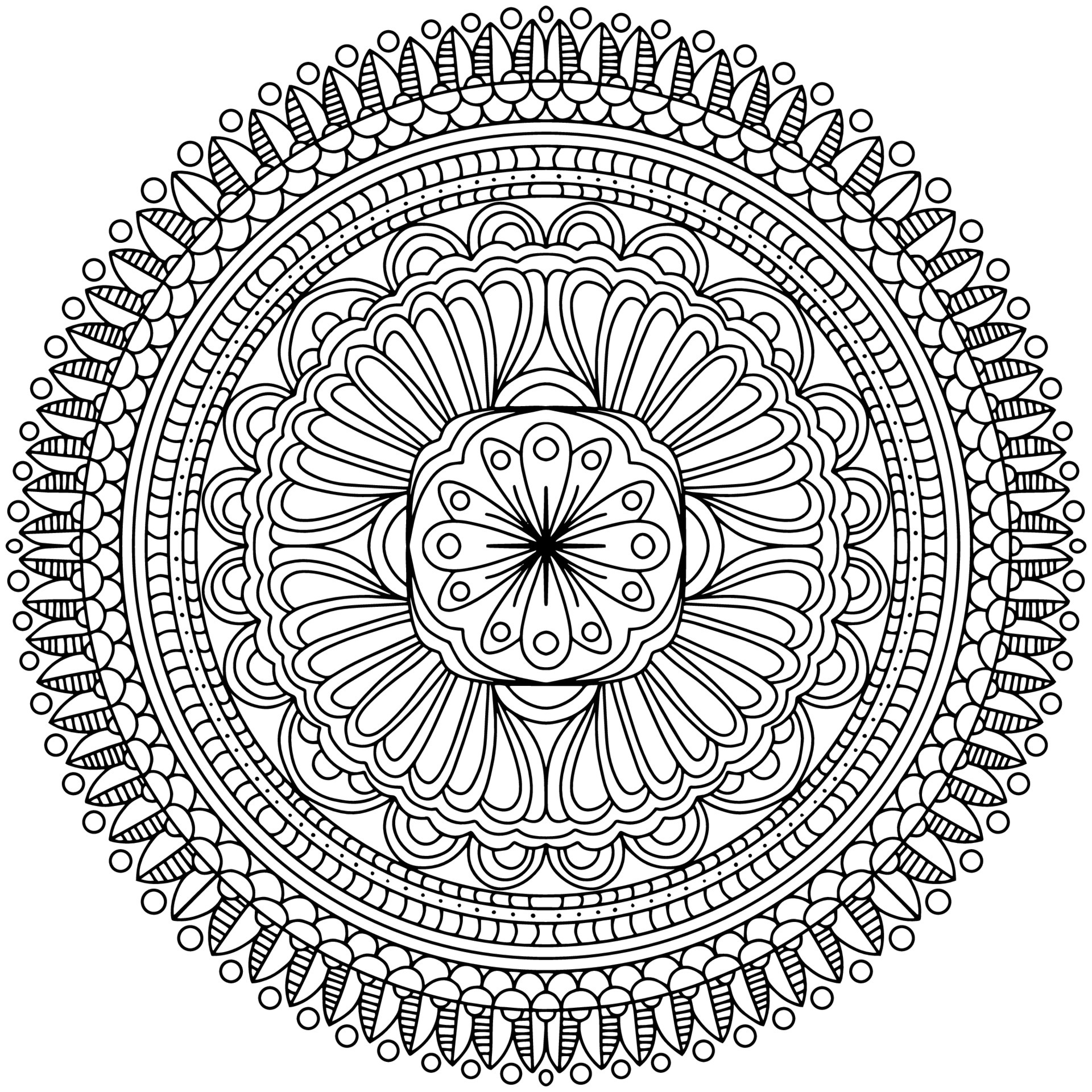 Mandala para colorir. padrão de vetor redondo com elementos decorativos.  decoração para livro, design, ilustração, jogos, relaxamento e meditação.  página para colorir