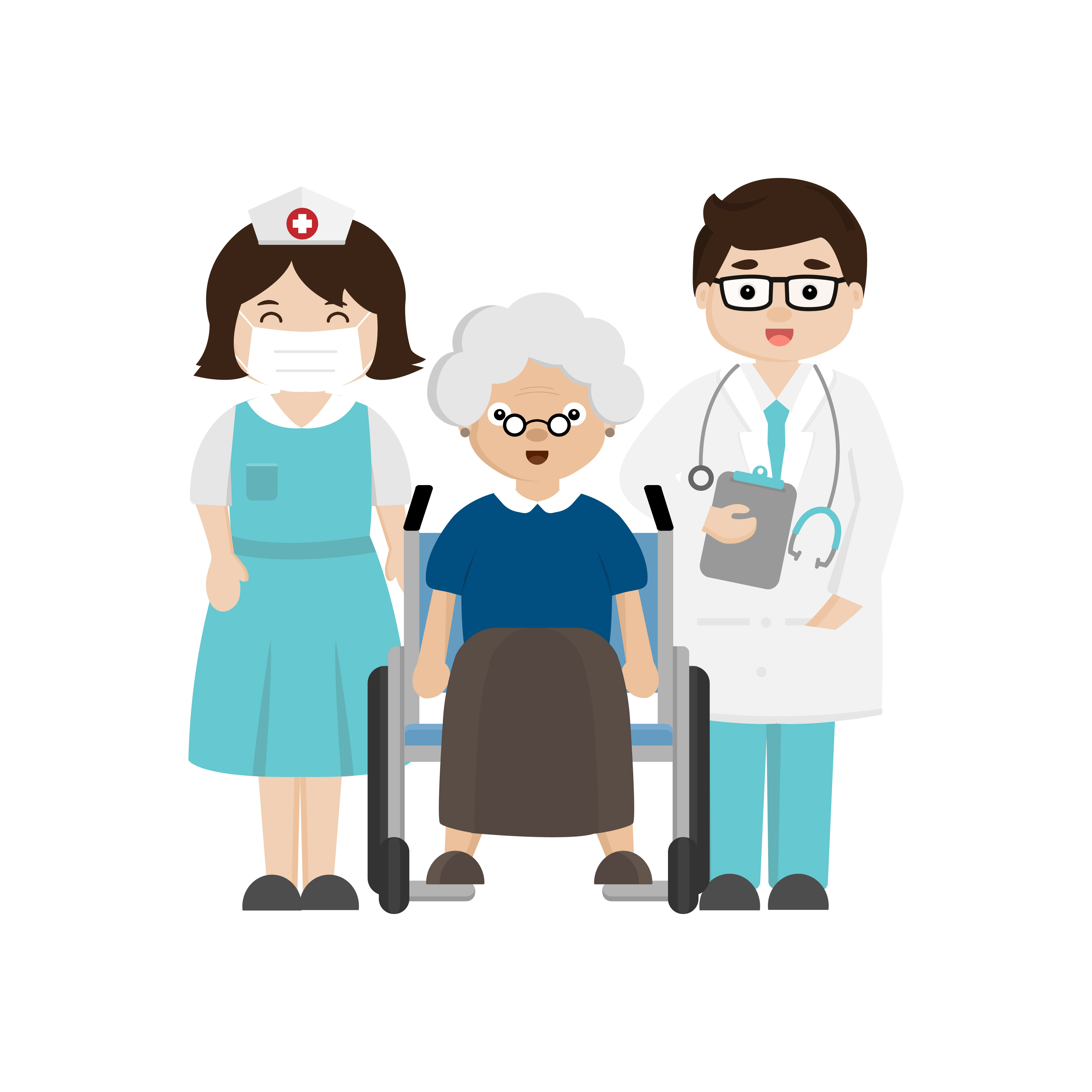 Ilustração dos desenhos animados da equipe de equipe médica do hospital,  personagens de médicos e enfermeiros.