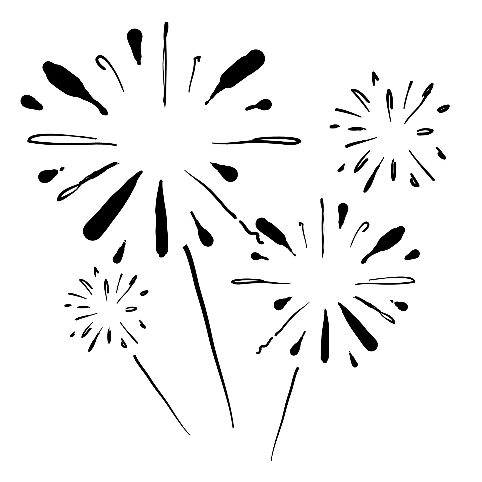 Conjunto de fogos de artifício no estilo de desenho doodle