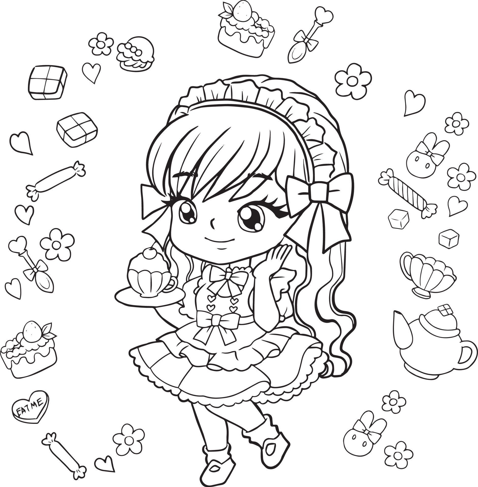página para colorir menina dos desenhos animados ilustração de anime mangá kawaii  bonito, personagem de desenho de criança de clipart 6123863 Vetor no  Vecteezy
