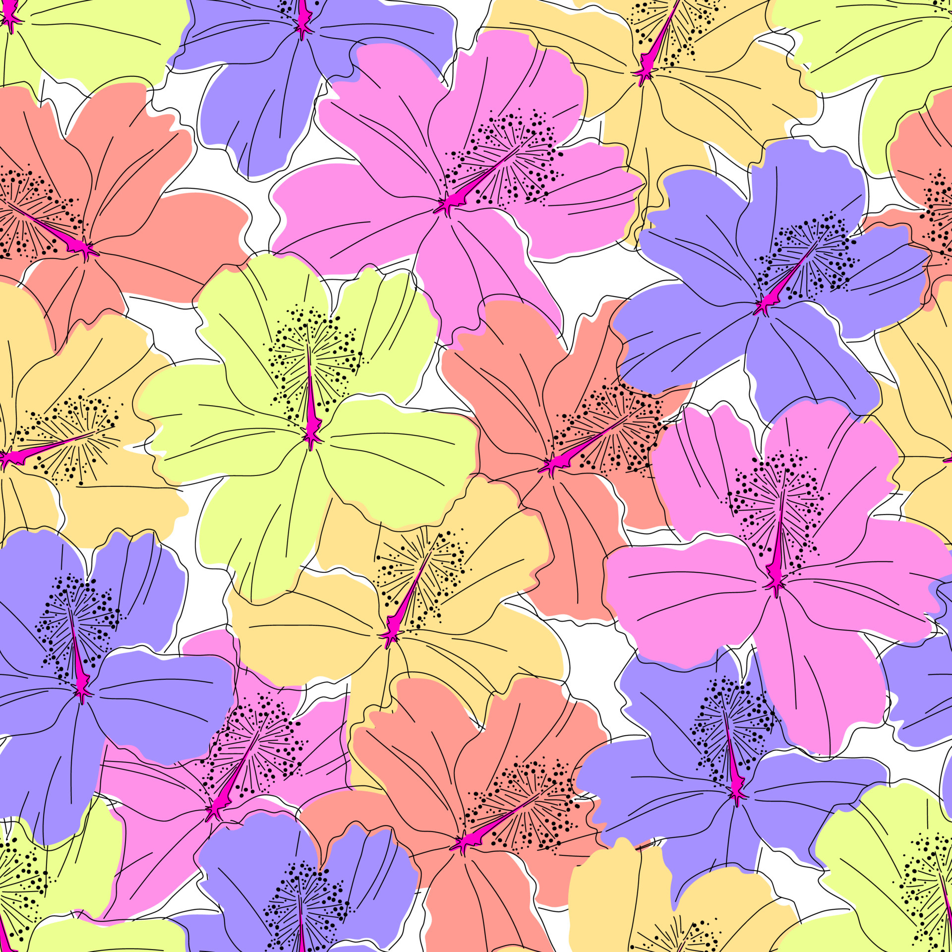 flores havaianas sem costura padrão colorido. imagem vetorial de hibisco  havaiano em um padrão perfeito para têxteis e impressão em diferentes  superfícies 6324464 Vetor no Vecteezy