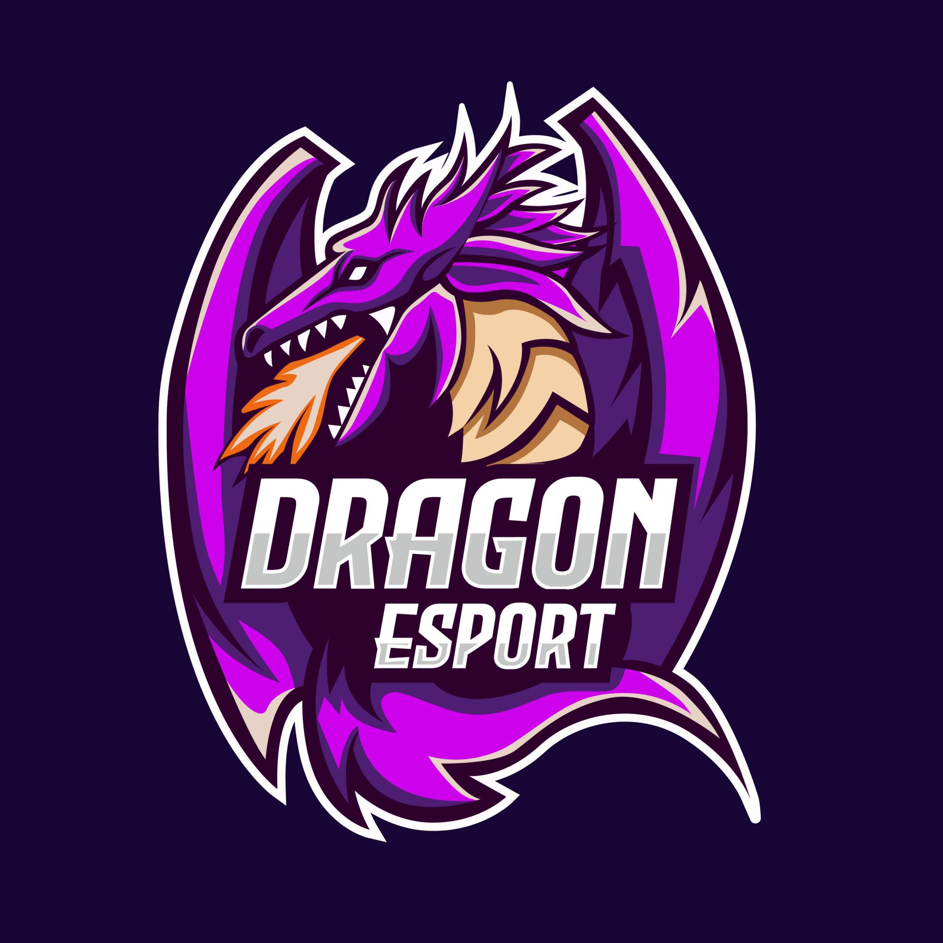 Logotipo do mascote do dragão roxo esport para a equipe de jogo