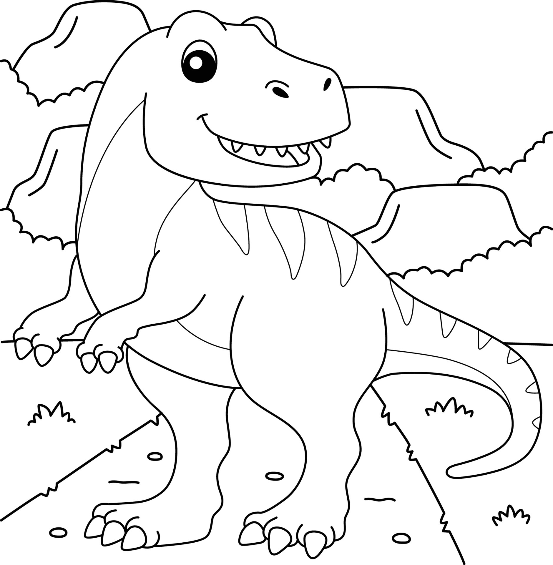 ilustração de desenho de mão vetorial editável de tiranossauro rex ou t-rex.  página para colorir infantil e livro para colorir 14947581 Vetor no Vecteezy