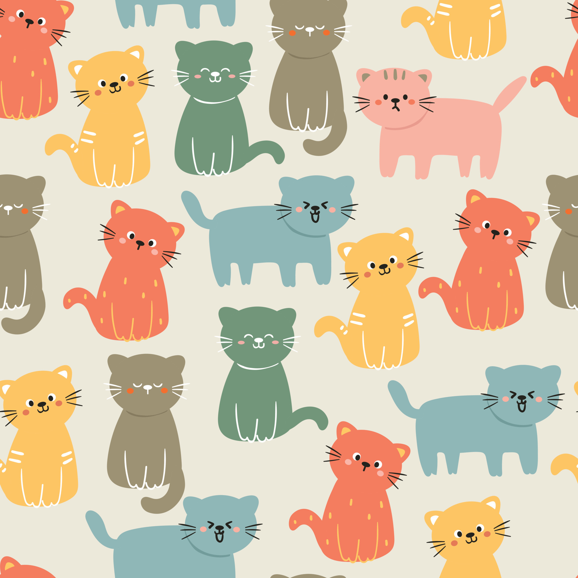 Tecido de gato de desenho animado por jarda, tecido de estofamento de gatos  fofos, tecido decorativo de animais selvagens Kawaii, linha desenhada à mão  abstrata tecido interno e externo, rosa verde, 2