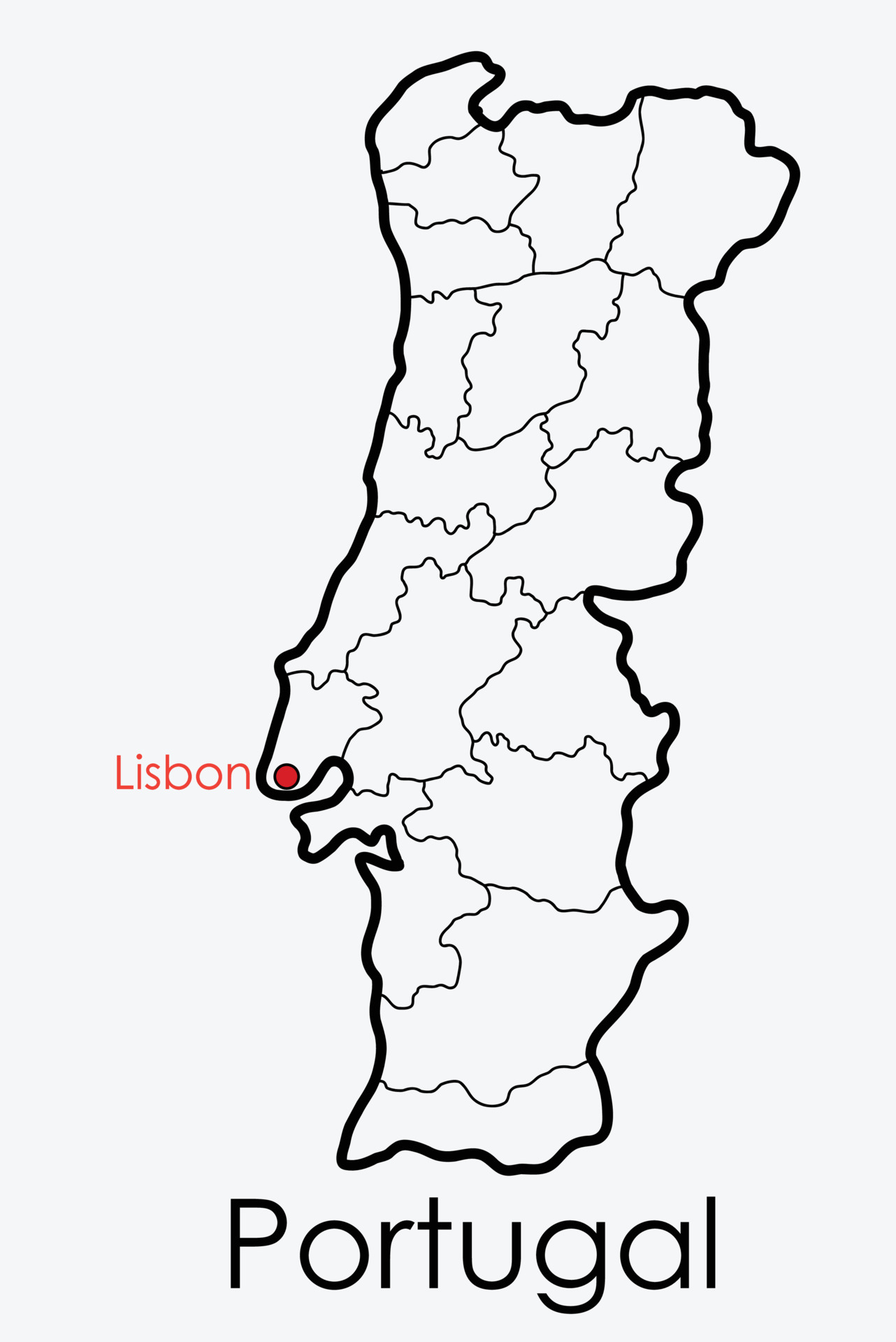 Mapa de portugal desenhado à mão com design de desenho animado de linha  simples e moderna de cor marrom