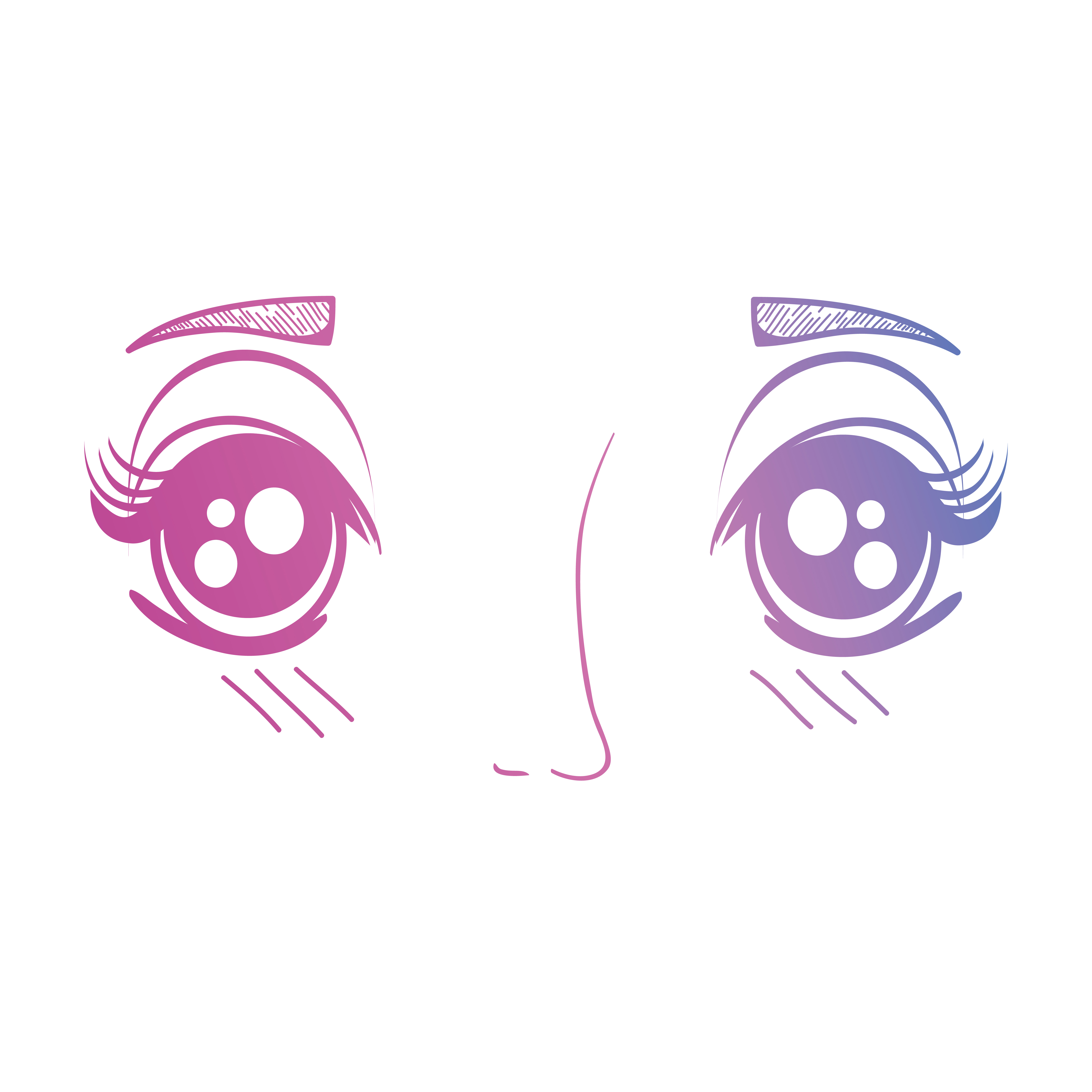 Expressões de anime rostos fofos de kawaii com olhos, lábios e