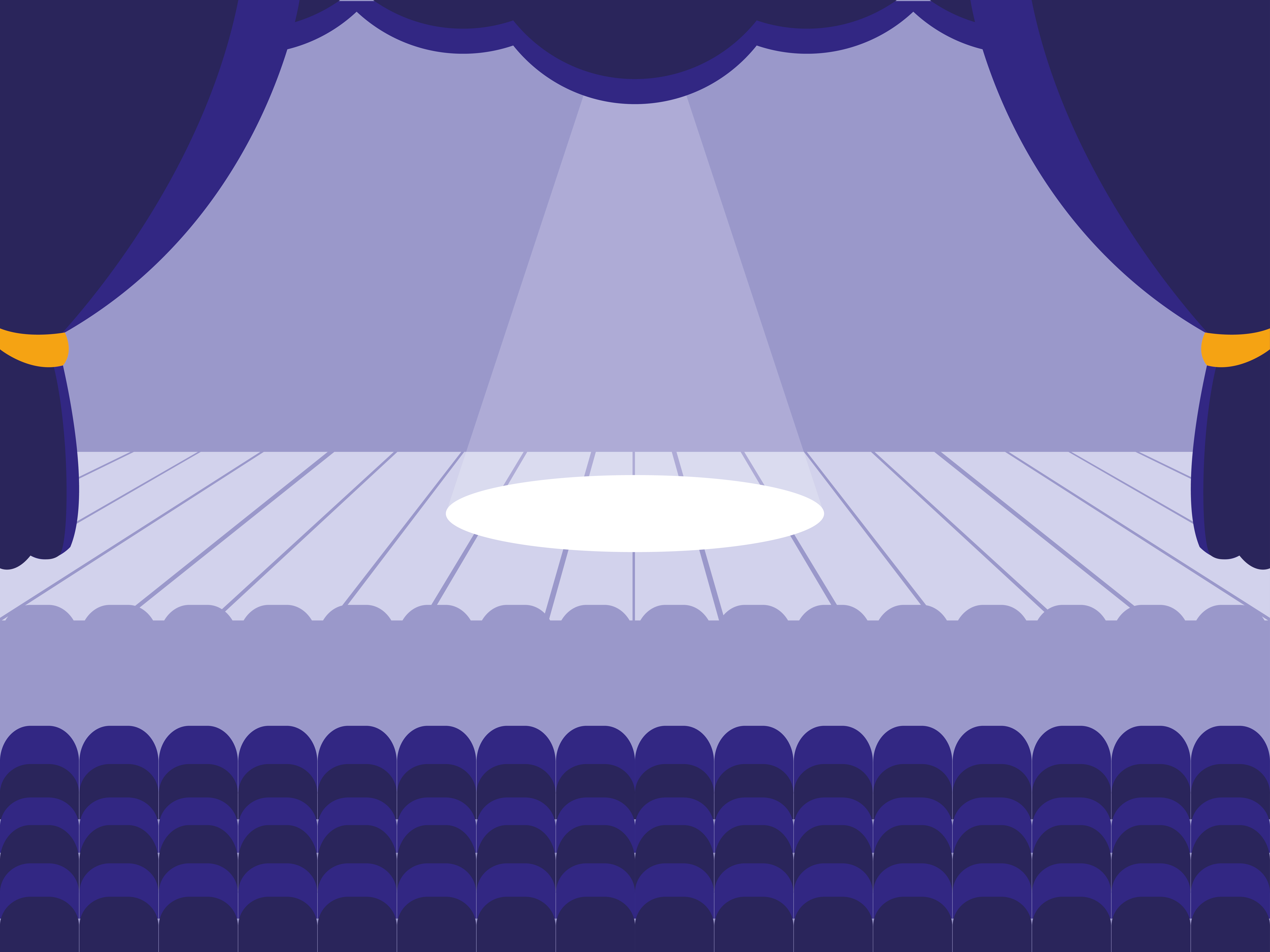 Cenário de palco de teatro. ilustração de desenho vetorial de cena de teatro  com decorações