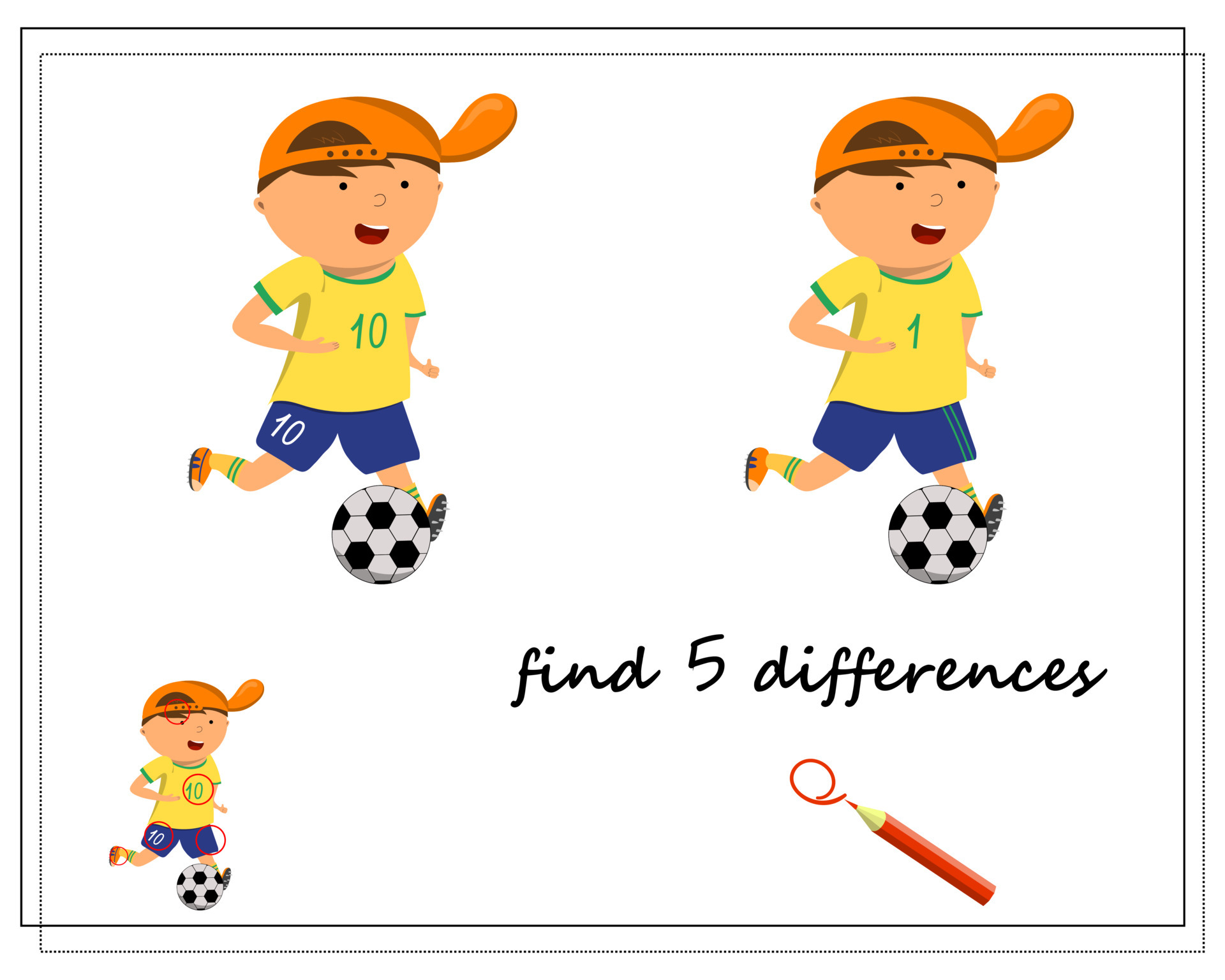 um jogo para crianças encontra as diferenças, jogador de futebol dos  desenhos animados 6815863 Vetor no Vecteezy