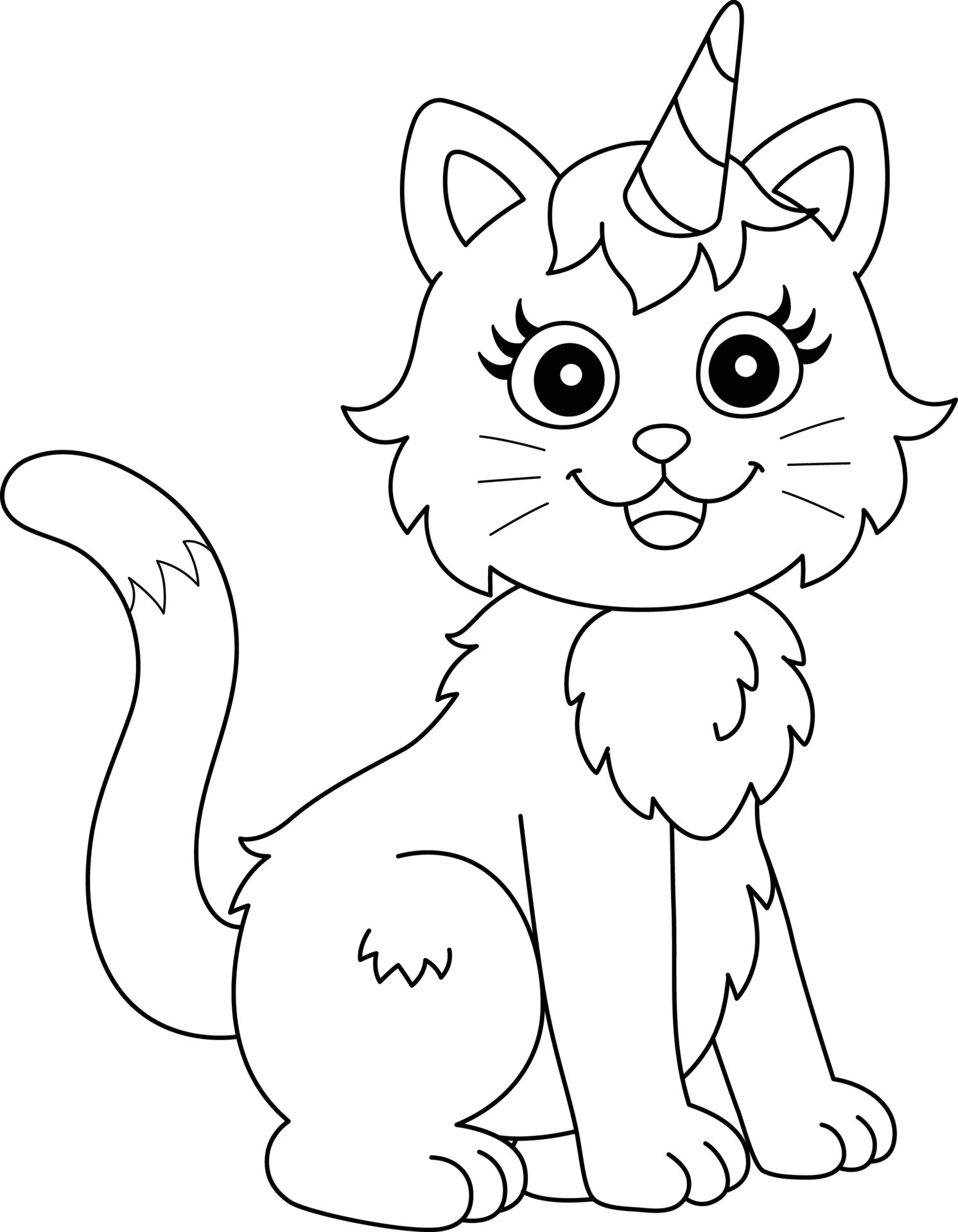 Desenho de um gato unicórnio fofo para colorir