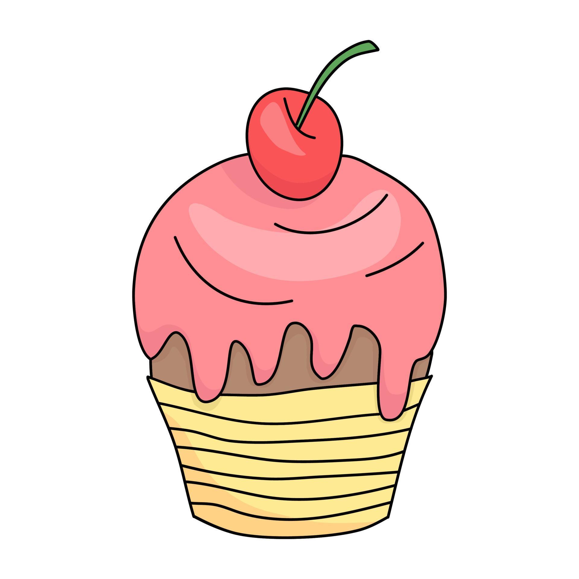 Como Desenhar Um Cupcake De Morango Com Um Rosto Bonito Para Crianças.  Tutorial De Desenho Passo a Passo Ilustração do Vetor - Ilustração de doce,  cafeteria: 242746089