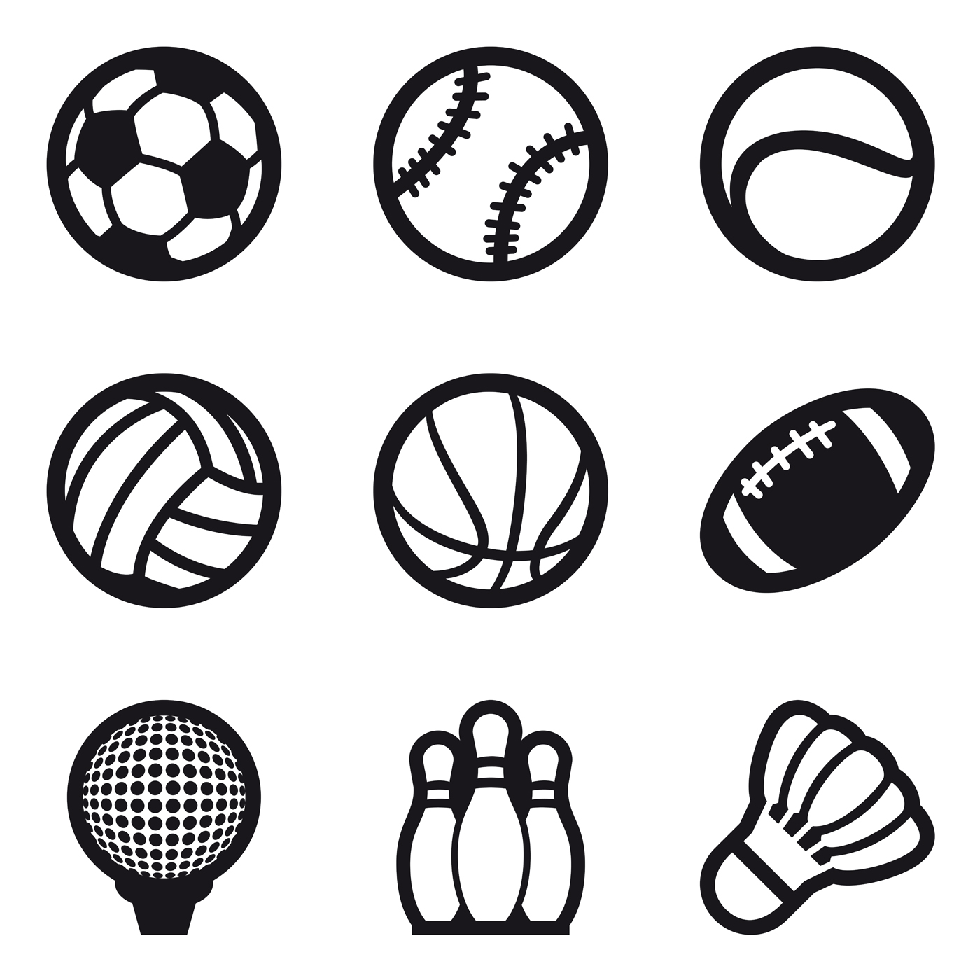 Os ícones Das Bolas Do Esporte Ajustaram Tipos Do Jogo, Estilo Dos
