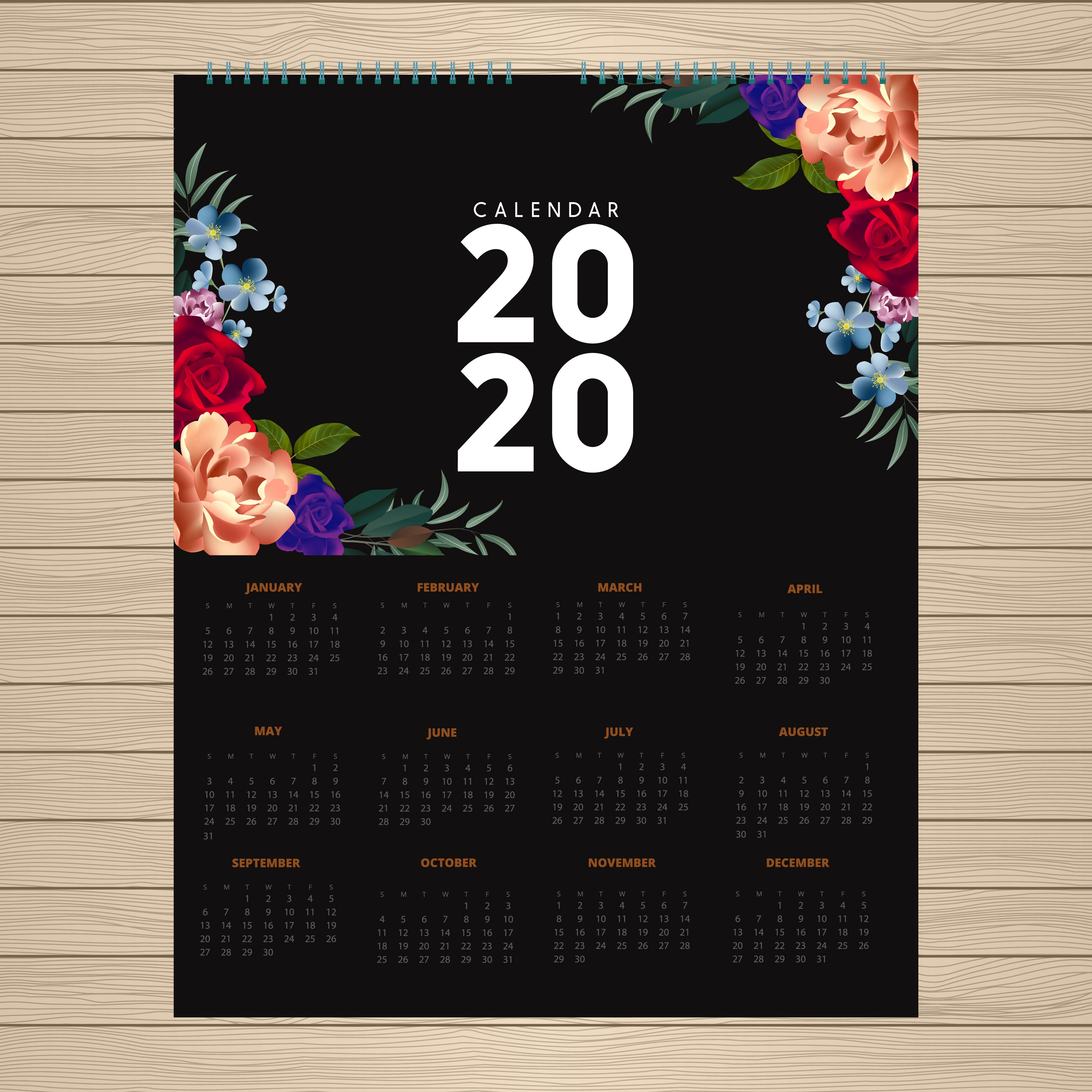 Baixar Vetor De Design Do Calendário Do Ano 2020 Da Flor