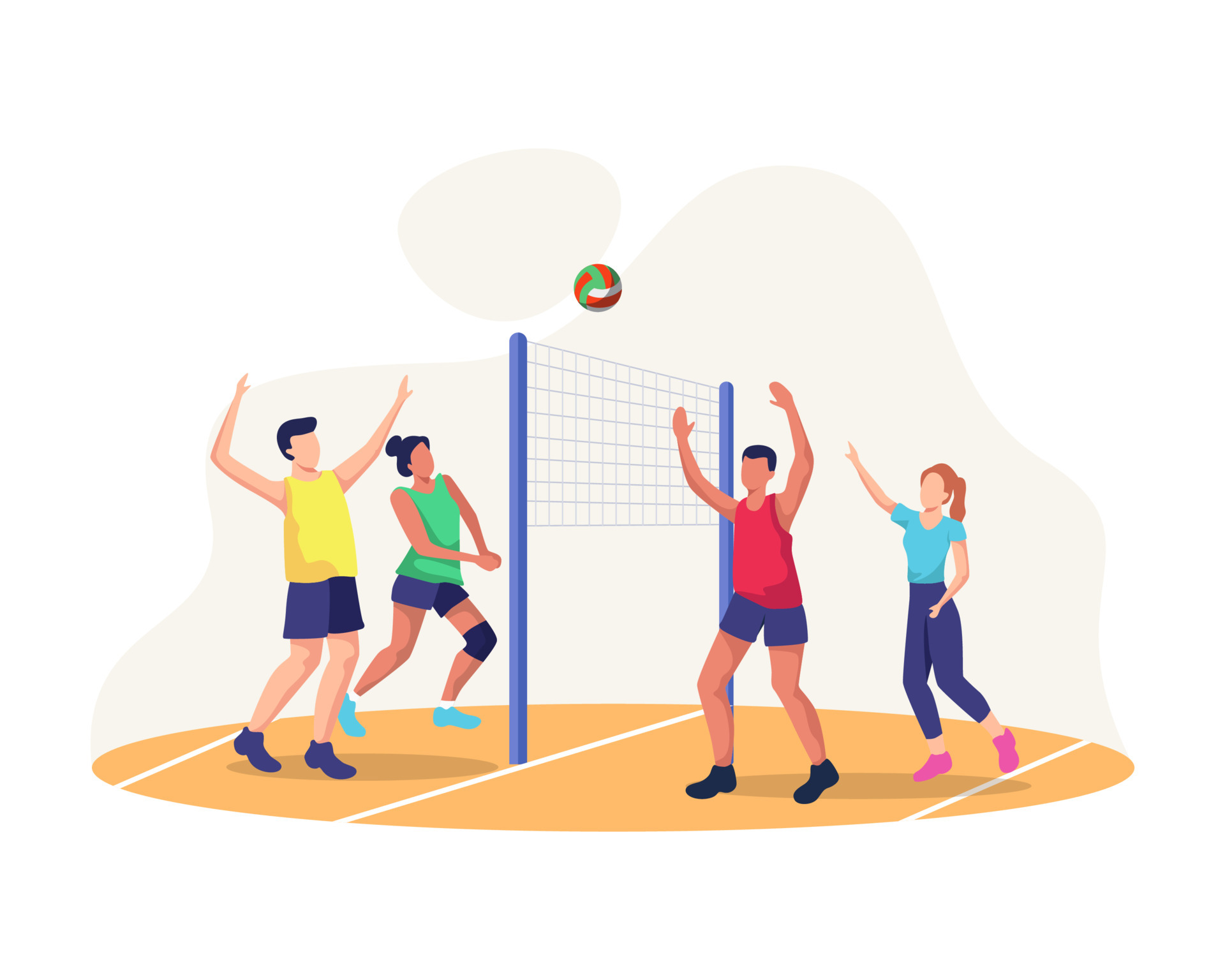 Homens Jogando Vôlei No Tribunal. Pessoas Jogando Voleibol Jogando Esporte  Estilo De Vida Saudável. Ilustração do Vetor - Ilustração de foco,  equipamento: 227776004