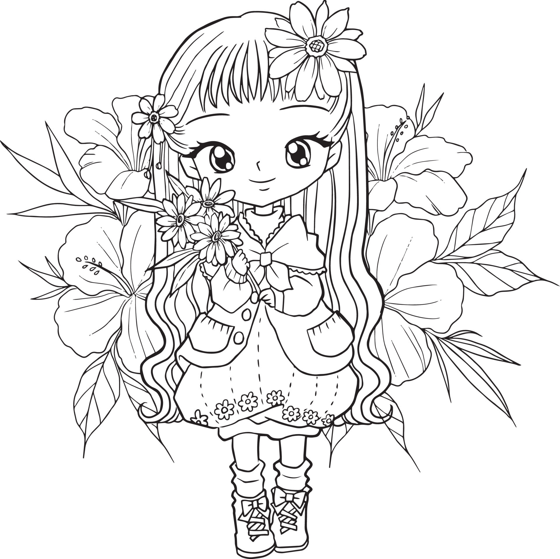 página para colorir estilo princesa kawaii bonito desenho animado desenho  ilustração doodle vetorial 7215452 Vetor no Vecteezy