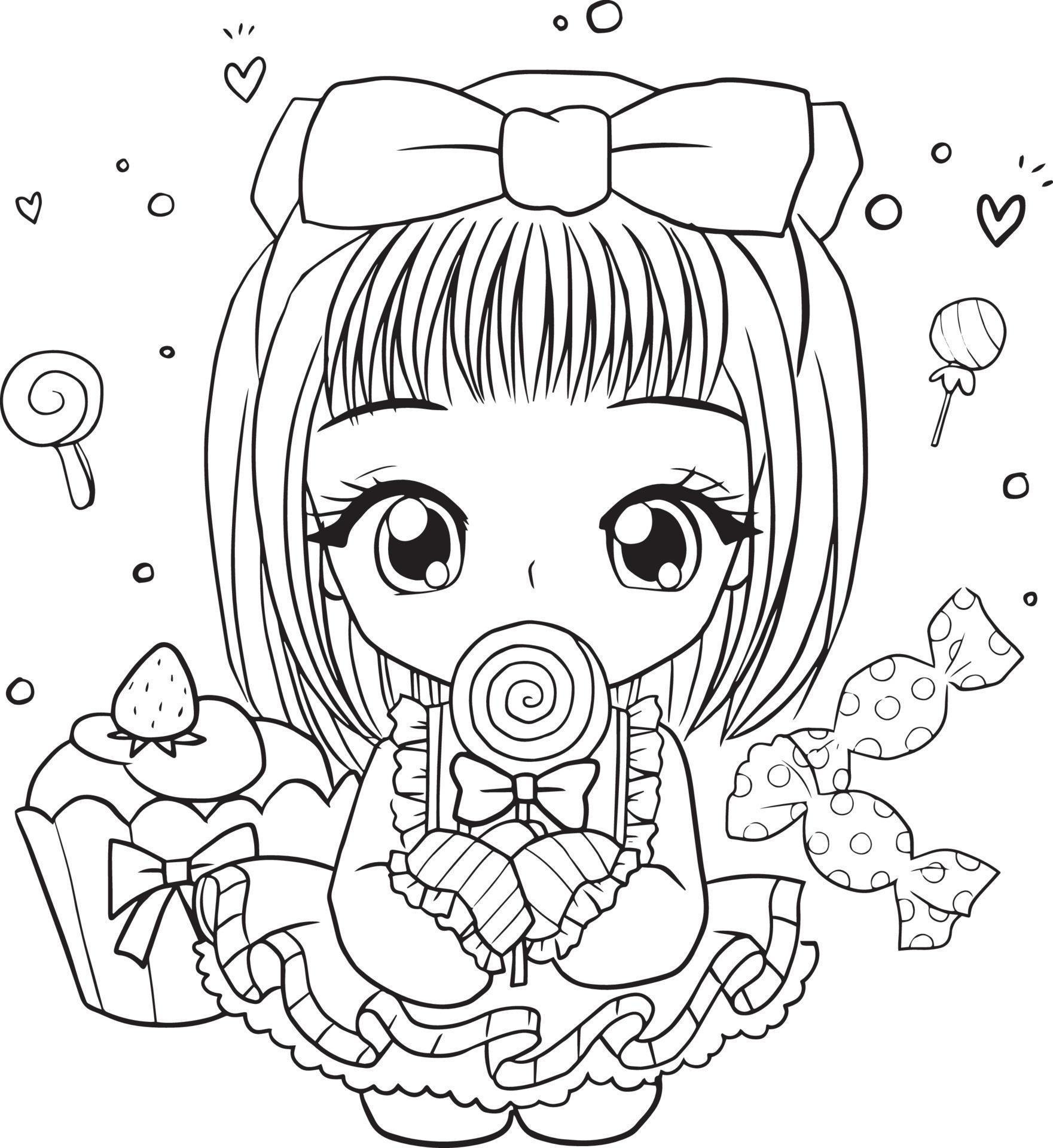 Ilustração de livro para colorir menina kawaii para colorir