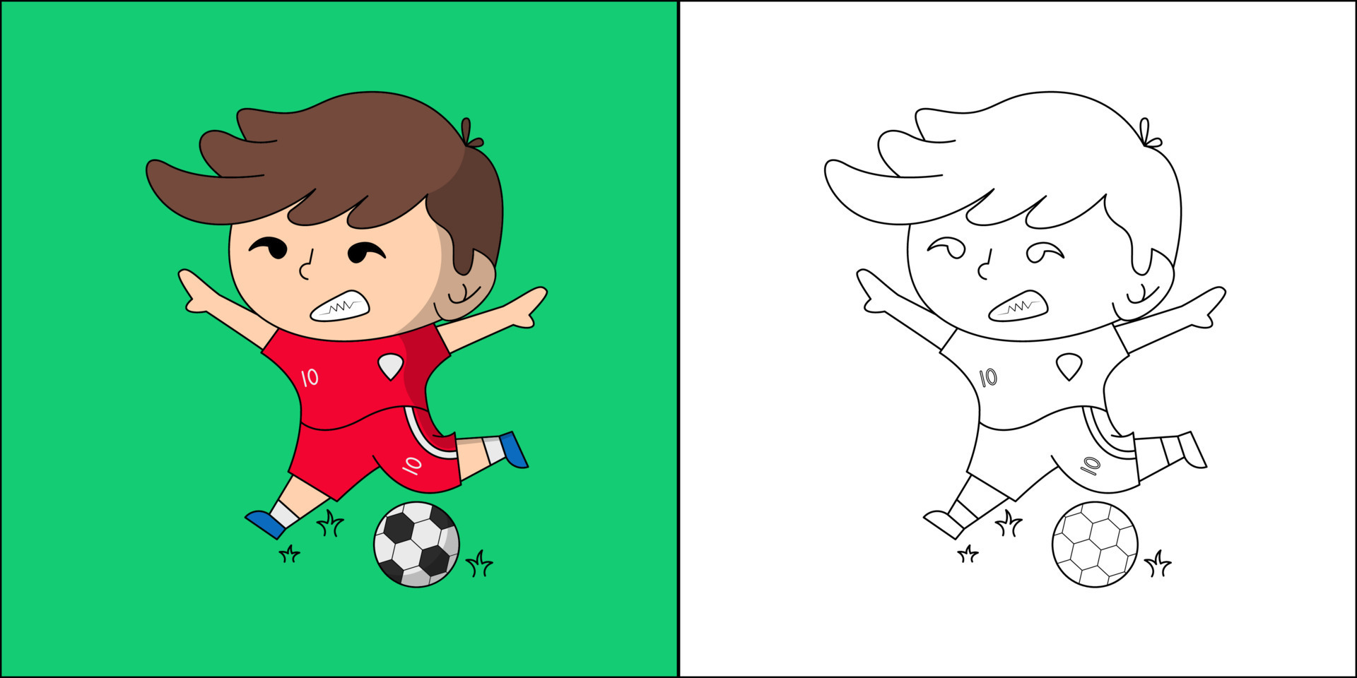 página para colorir menino bonito jogando futebol, menino feliz chutando a  bola, ilustração vetorial de desenho animado 7802866 Vetor no Vecteezy