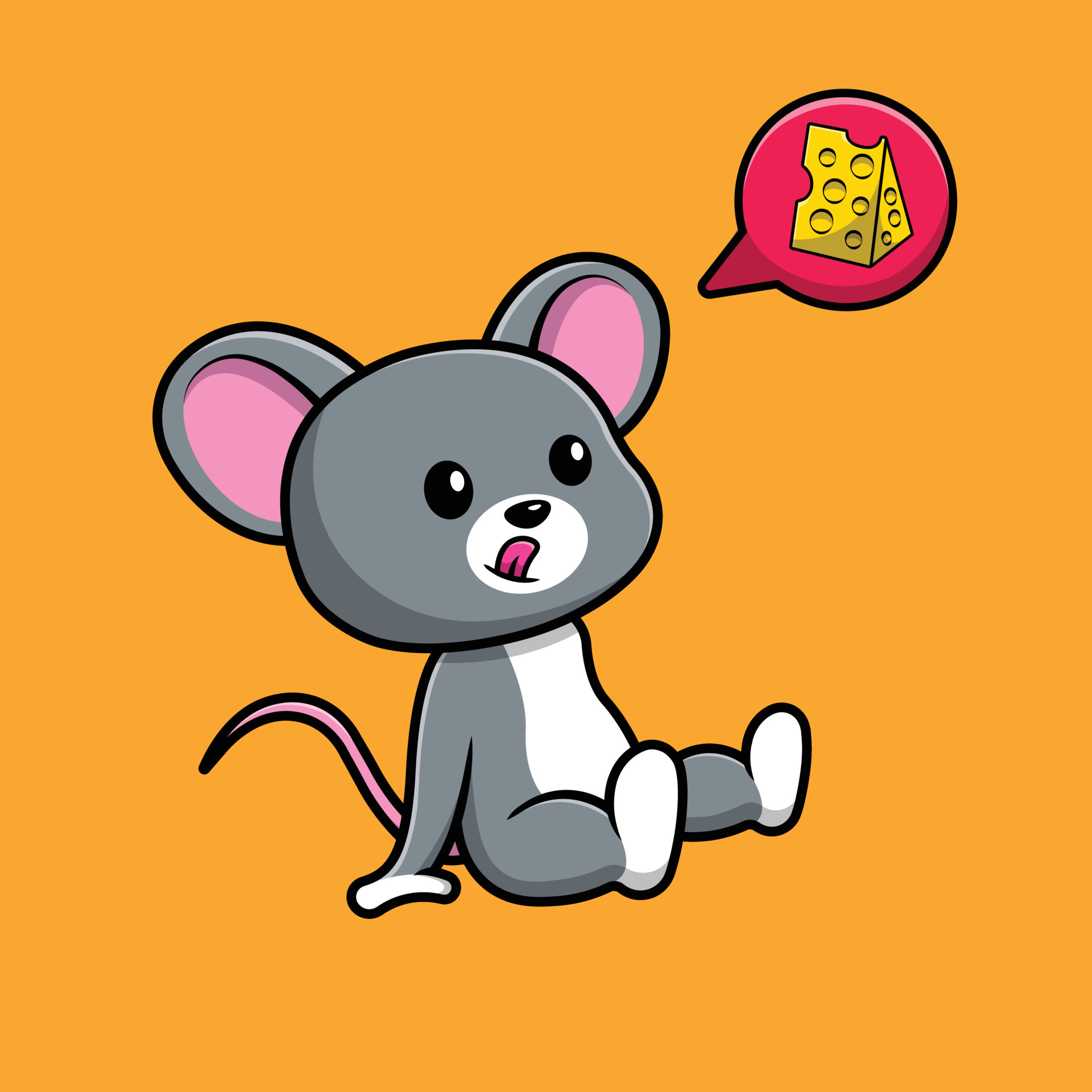 Ratinho Kawaii Fofo Com Queijo. Concepção Plana De Animais De Criação.  Ilustração do Vetor - Ilustração de imprimir, preto: 254052405