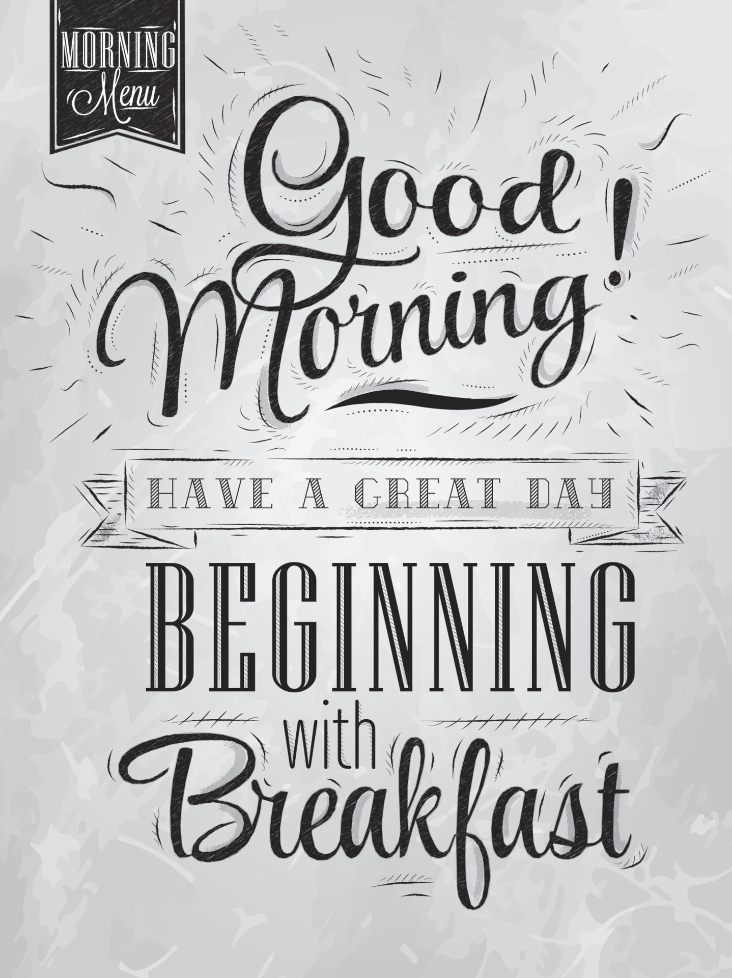 cartaz letras bom dia, tenha um ótimo dia começando com café da manhã em  estilo retro desenho estilizado com carvão de inscrição 7526589 Vetor no  Vecteezy
