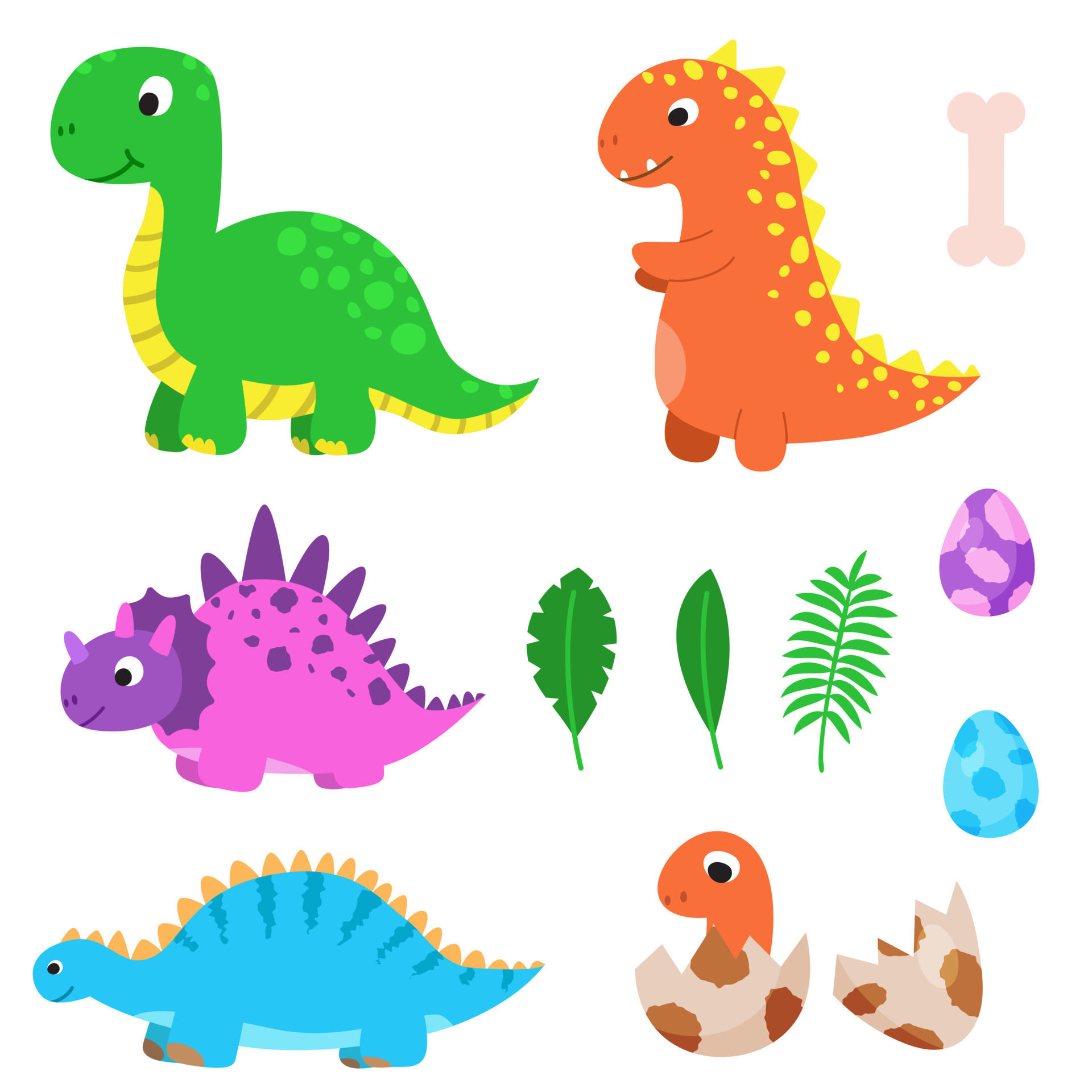 Conjunto de desenhos de dinossauros fofos para crianças e bebês