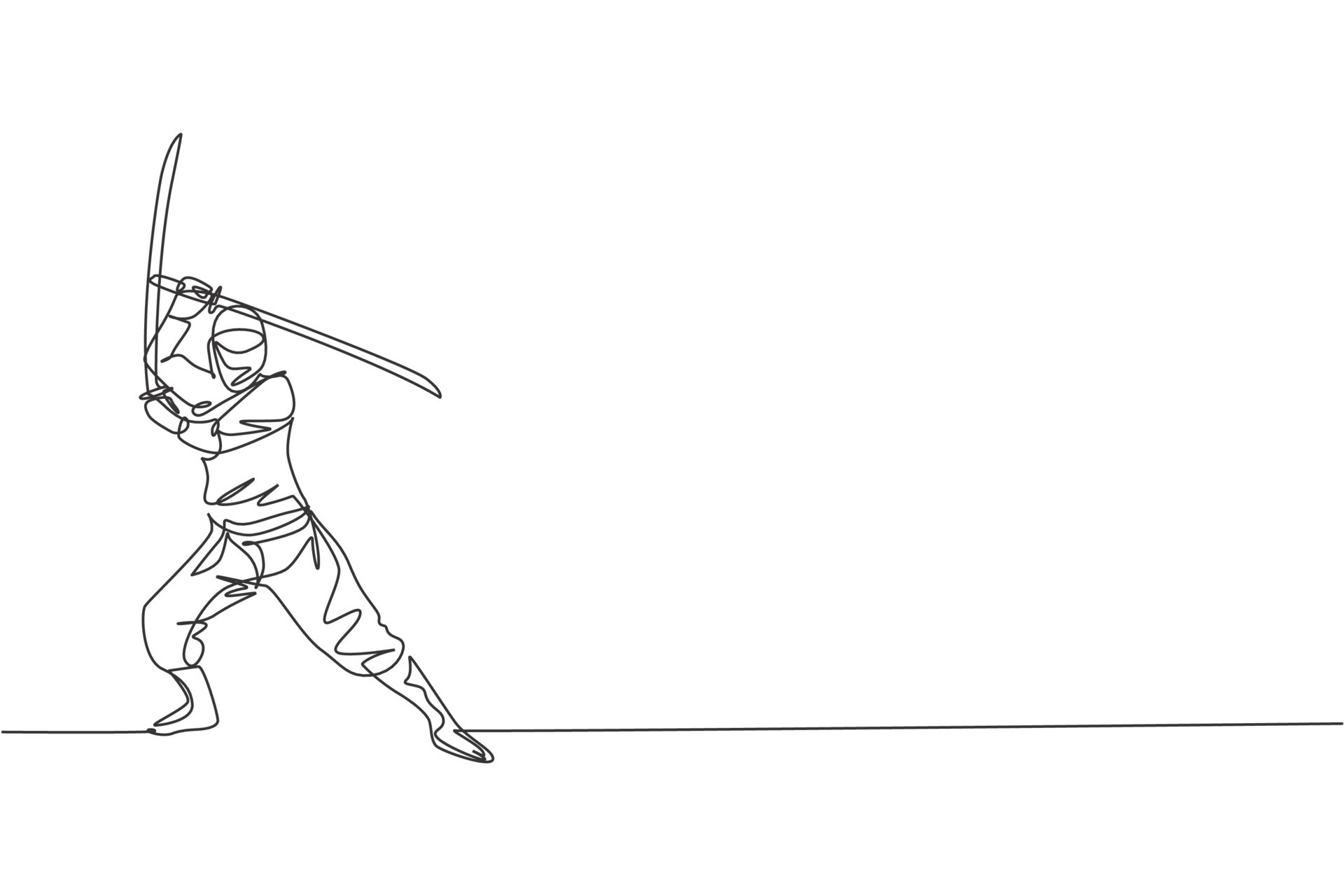 Um Desenho De Linha Contínua De Jovem Personagem Ninja Japonês Corajoso Em  Traje Preto Com Posição De Ataque. Conceito De Luta De Arte Marcial. Linha  Única Dinâmica Desenhar Ilustração Vetorial De Design