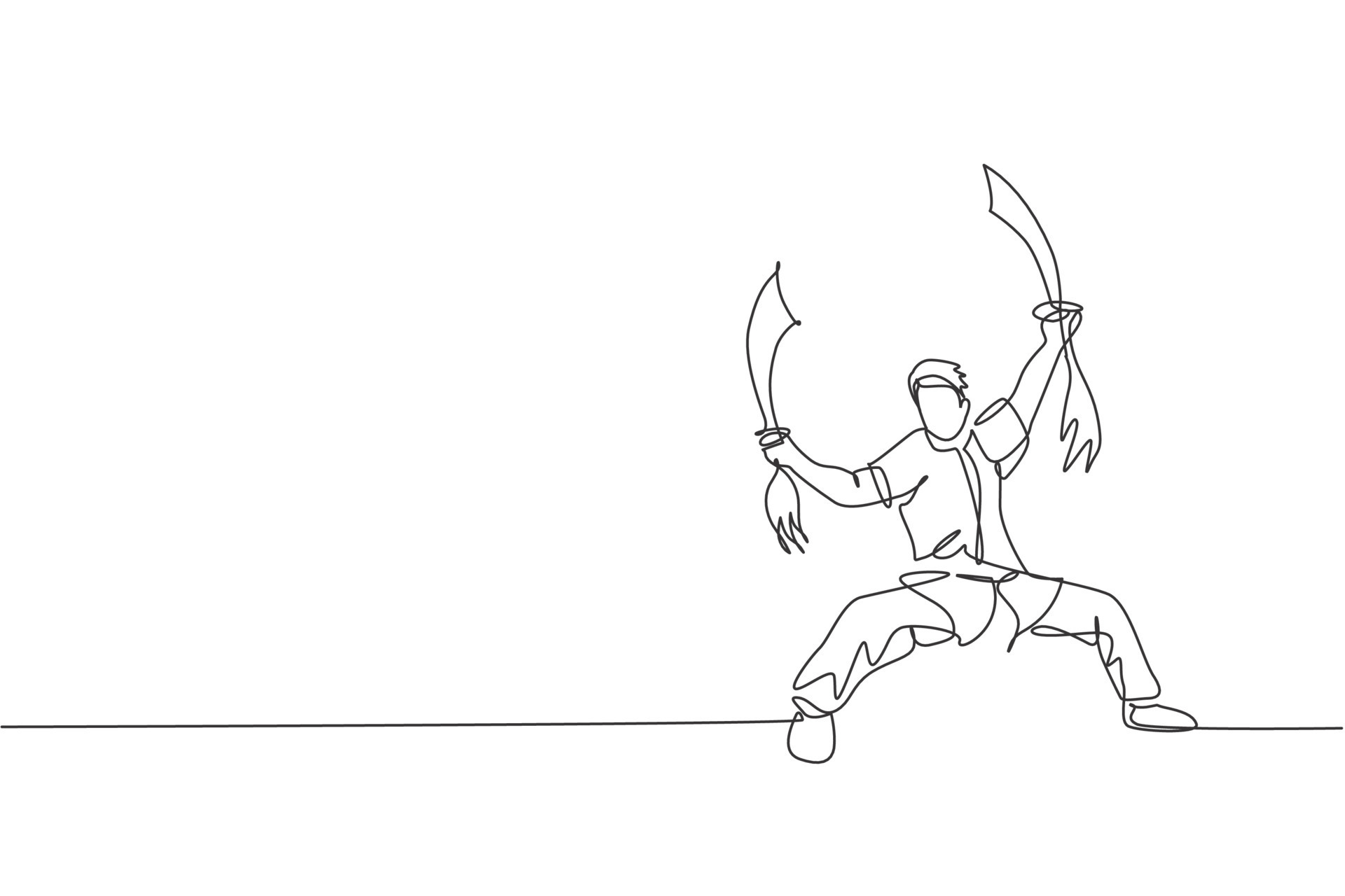 Um Desenho De Linha Contínua De Jovem Personagem Ninja Japonês Corajoso Em  Traje Preto Com Posição De Ataque. Conceito De Luta De Arte Marcial.  Ilustração Vetorial Gráfica Dinâmica De Desenho De Linha