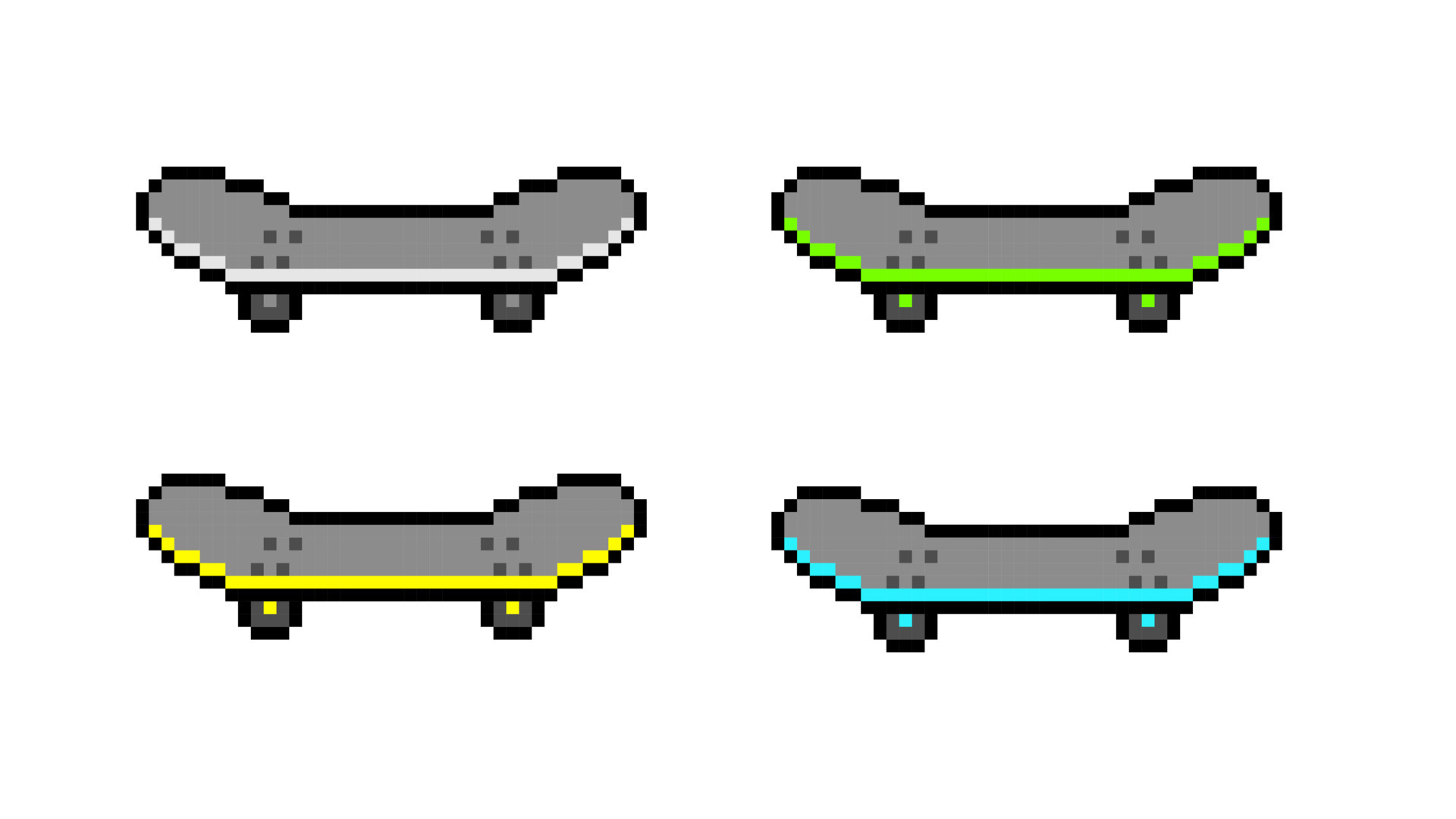 Skate em pixel art de 8 bits para ativos de jogos em ilustração vetorial