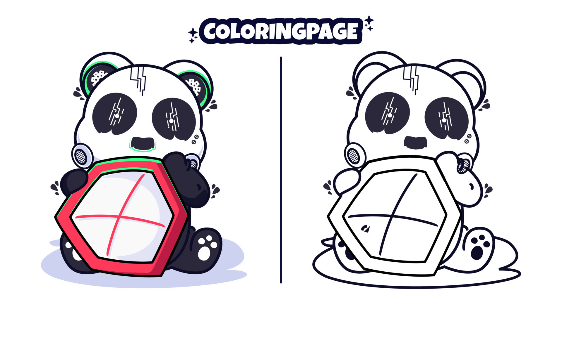 Panda bonito segurando uma página para colorir de desenho de