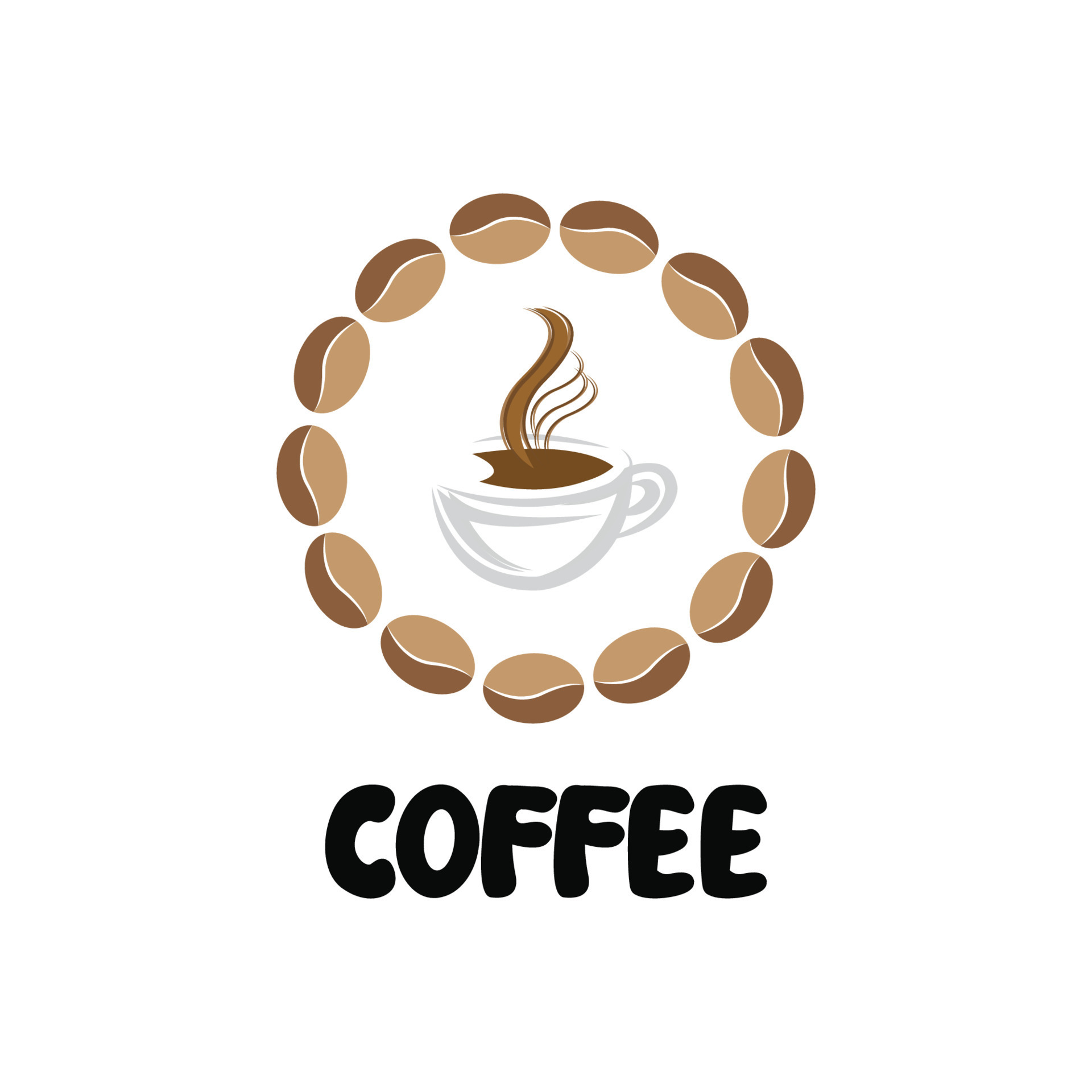 Logotipo de feijão de café duplo significado com objeto de cegonha